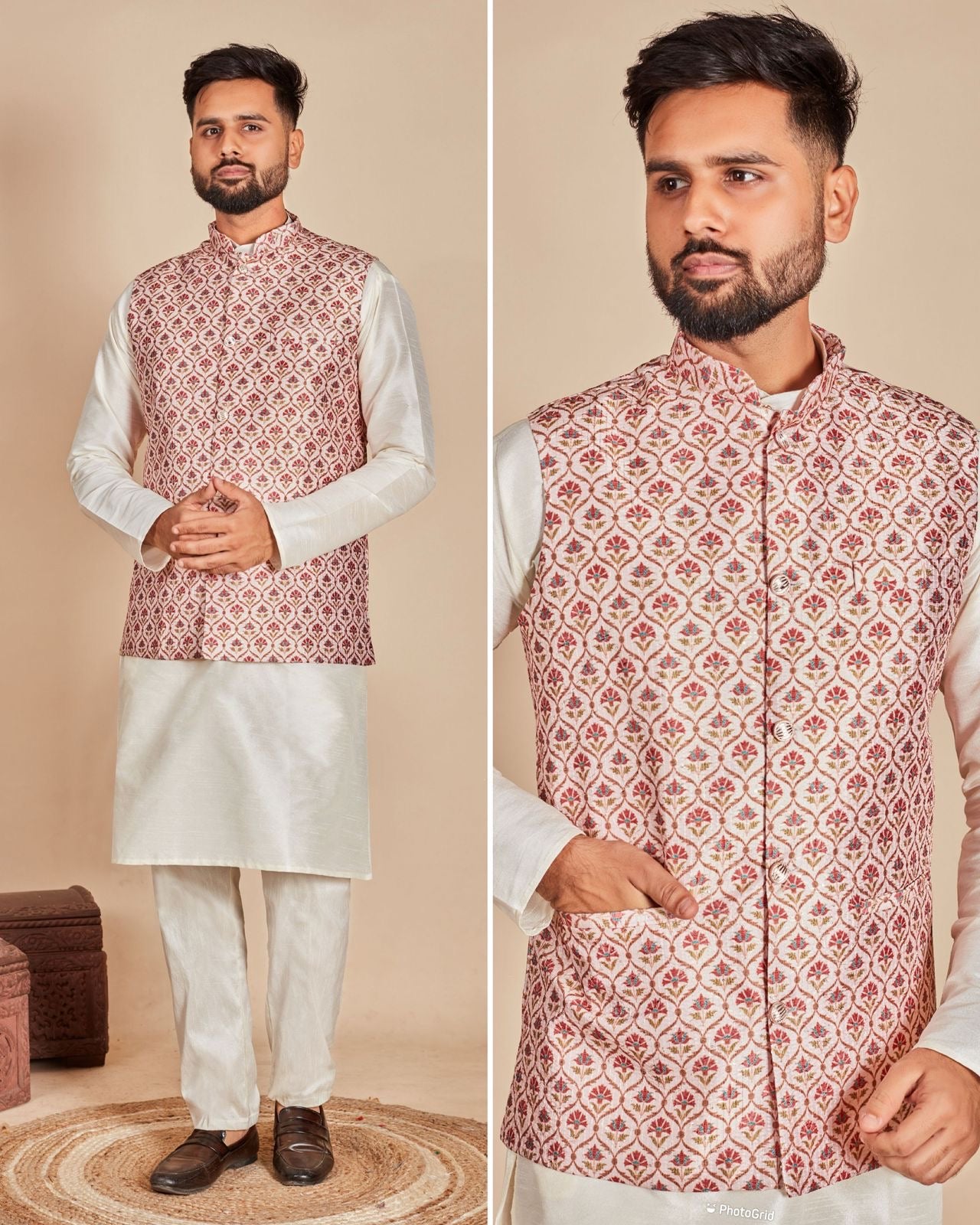 Maroon Nehru Jacket Koti Kurta For Men