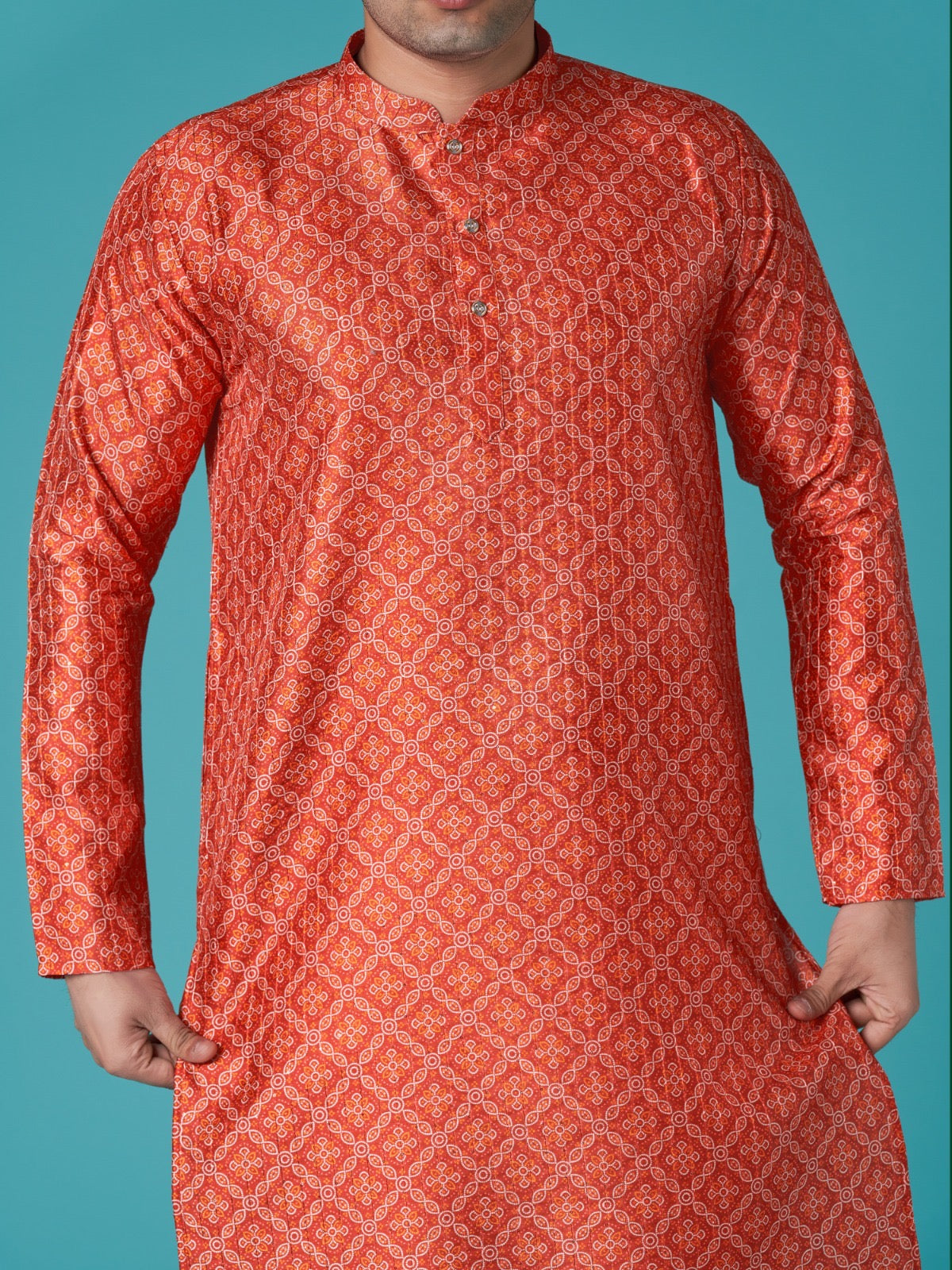 Trendy Printed Sequins Kurta Pyjama For Men