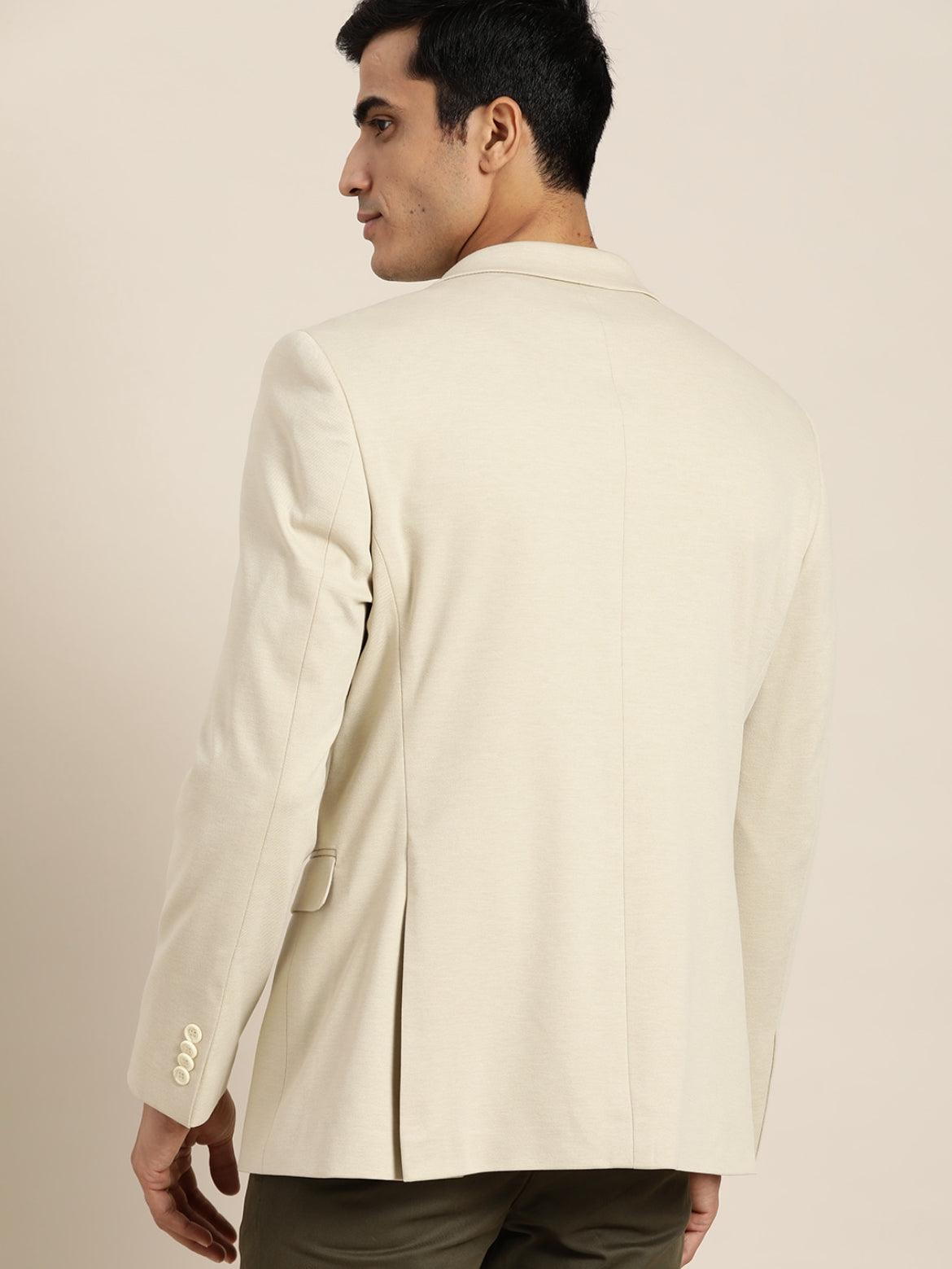 Men Grey Cream Coloured Solid Single Breasted Slim fit Smart Casual Blazer