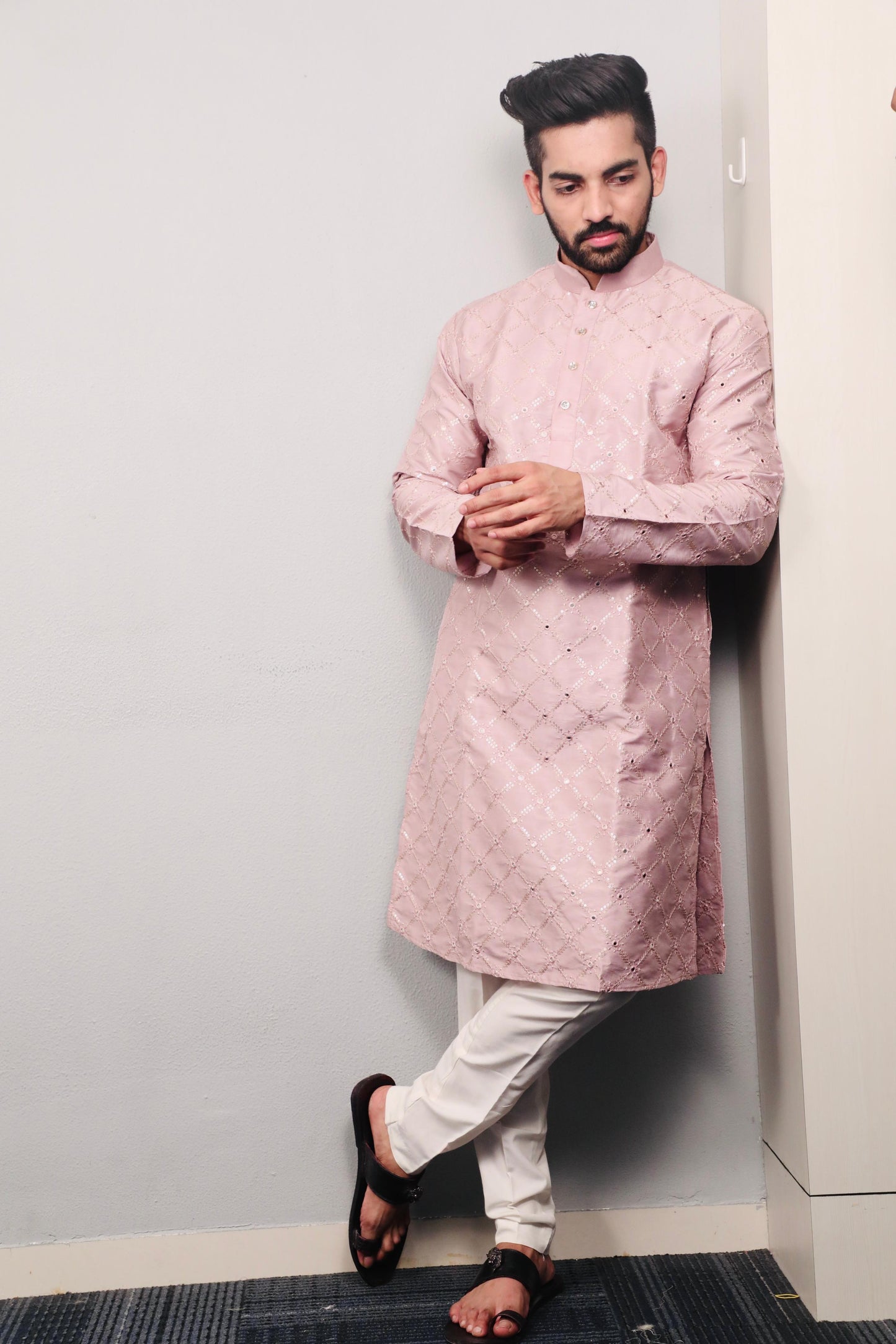 Sequins Mirror Embroidery Work Kurta Pajama for Men