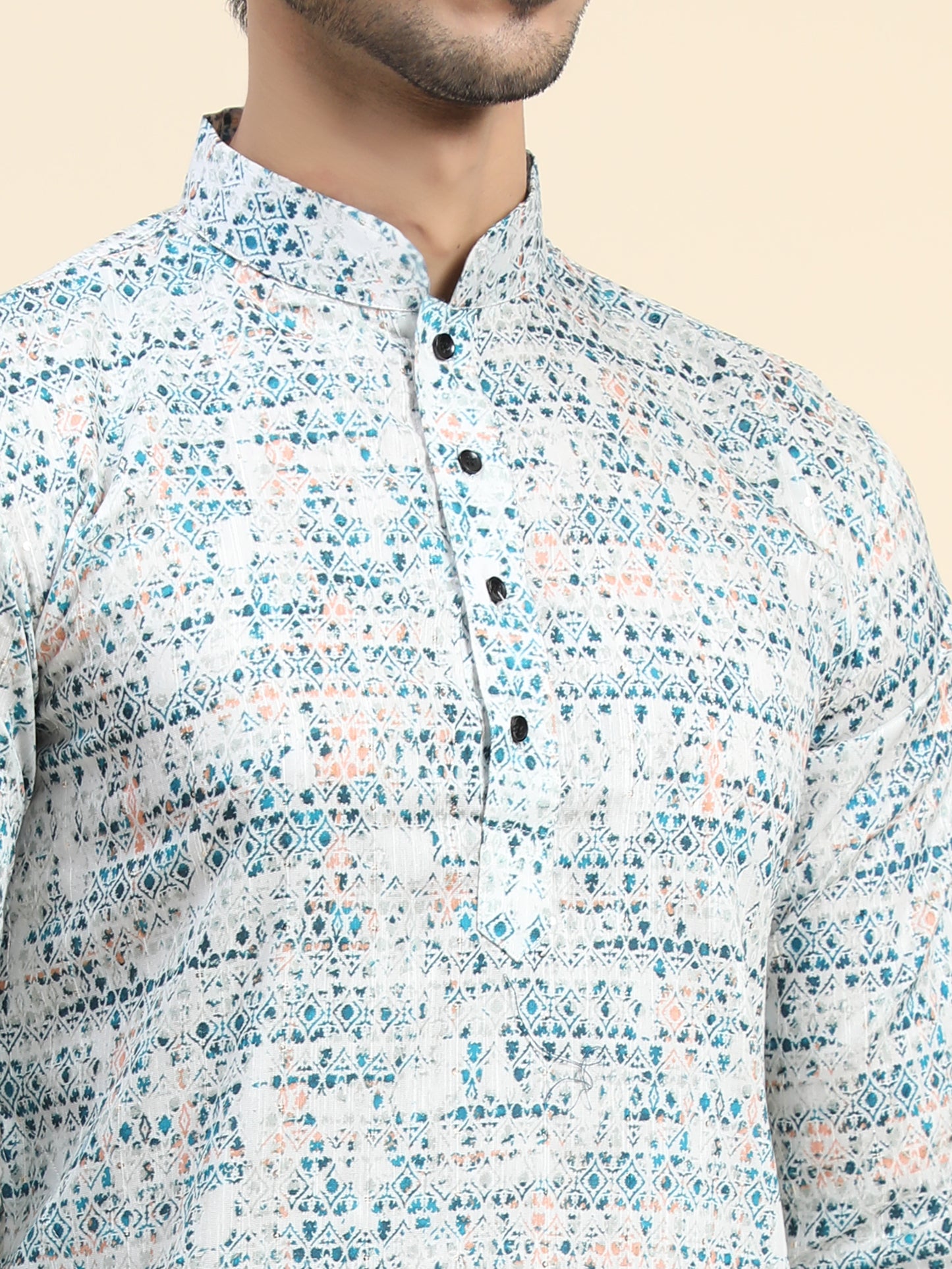 Sky Blue Digital Printed Kurta Pajama for Men