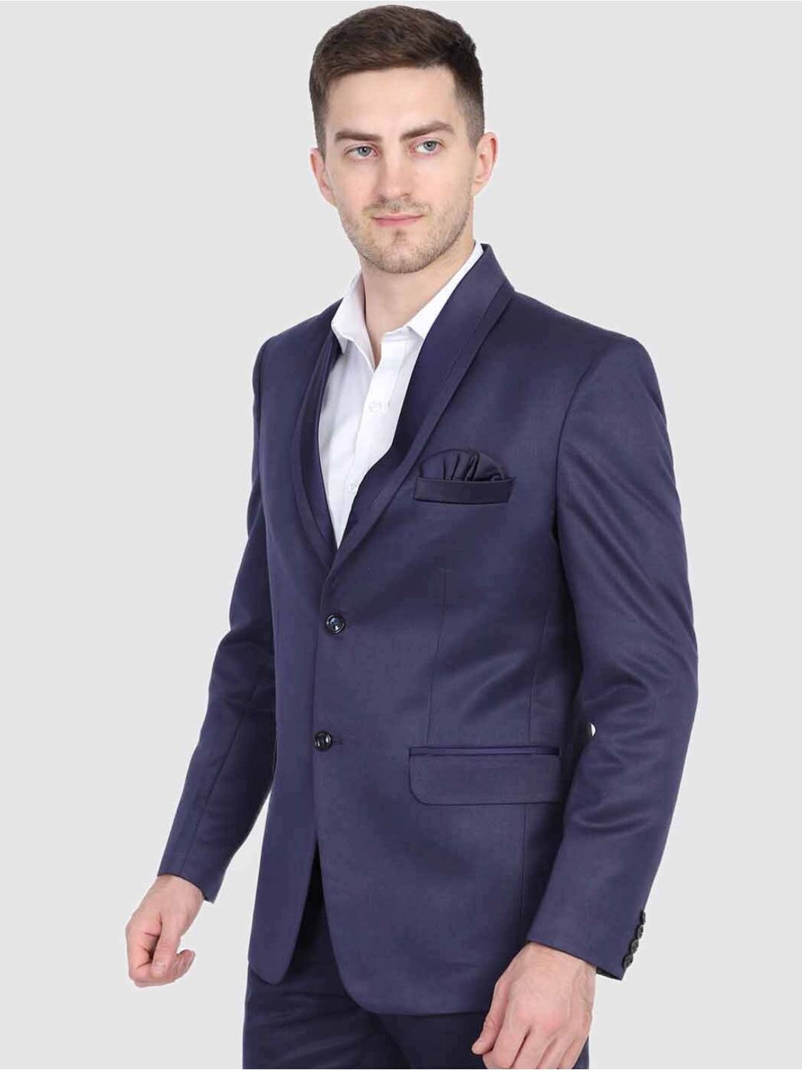 Men Blue Long Sleeves Slim-fit Single-Breasted Party Blazer