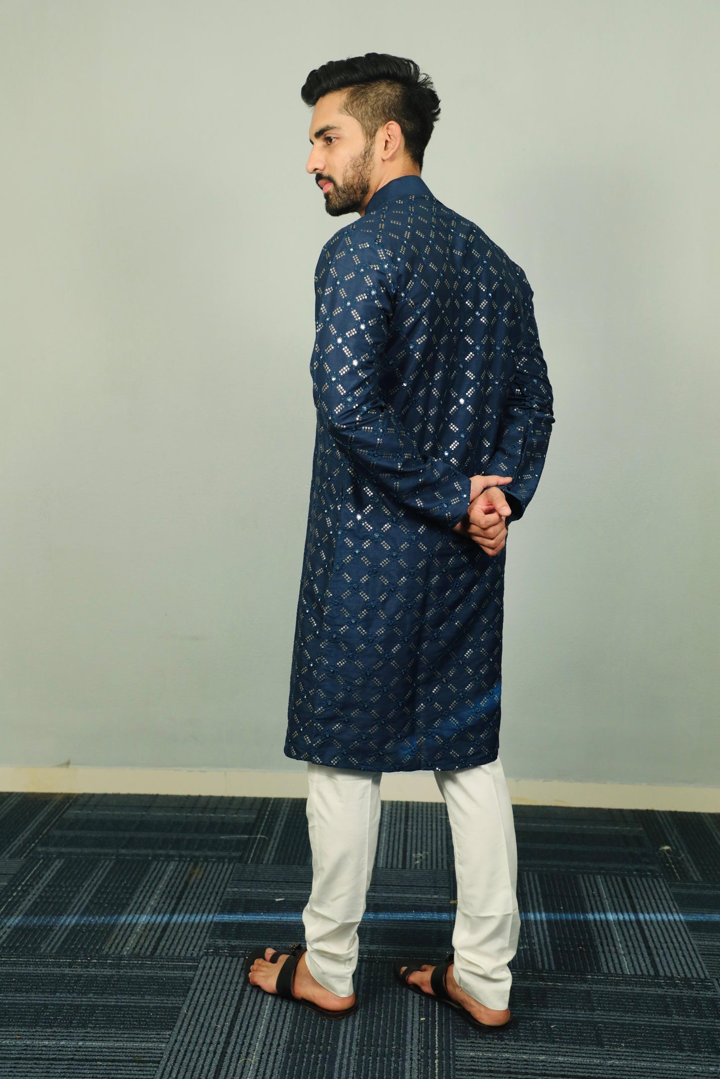 Sequins Mirror Embroidery Work Kurta Pajama for Men