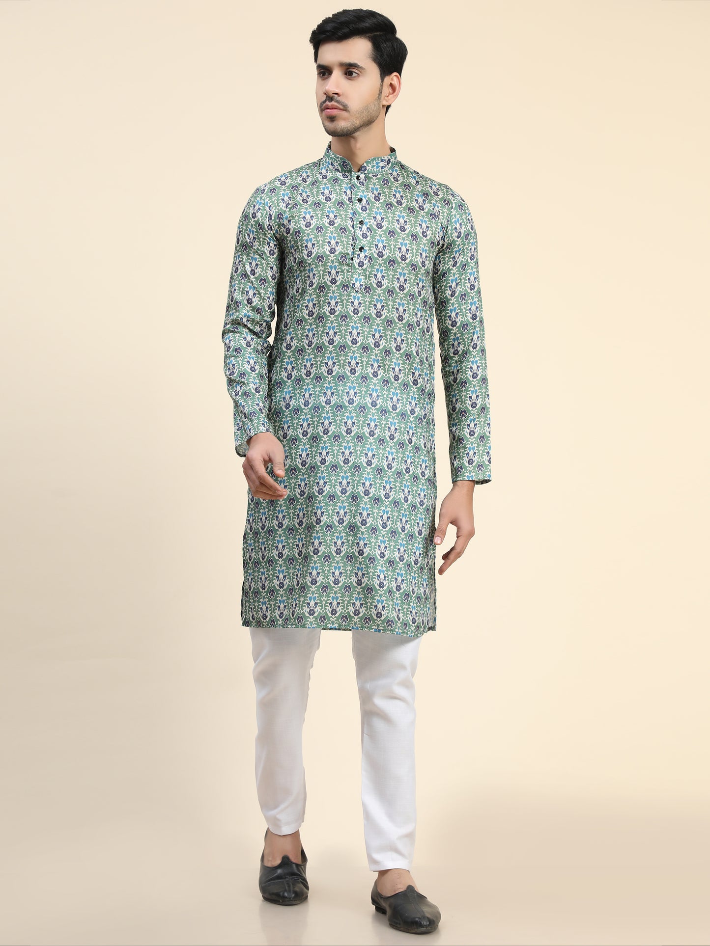 Green Digital Printed Kurta pyjama for Men