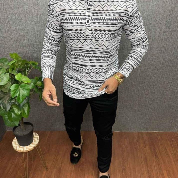 White and Black Printed Short Kurta