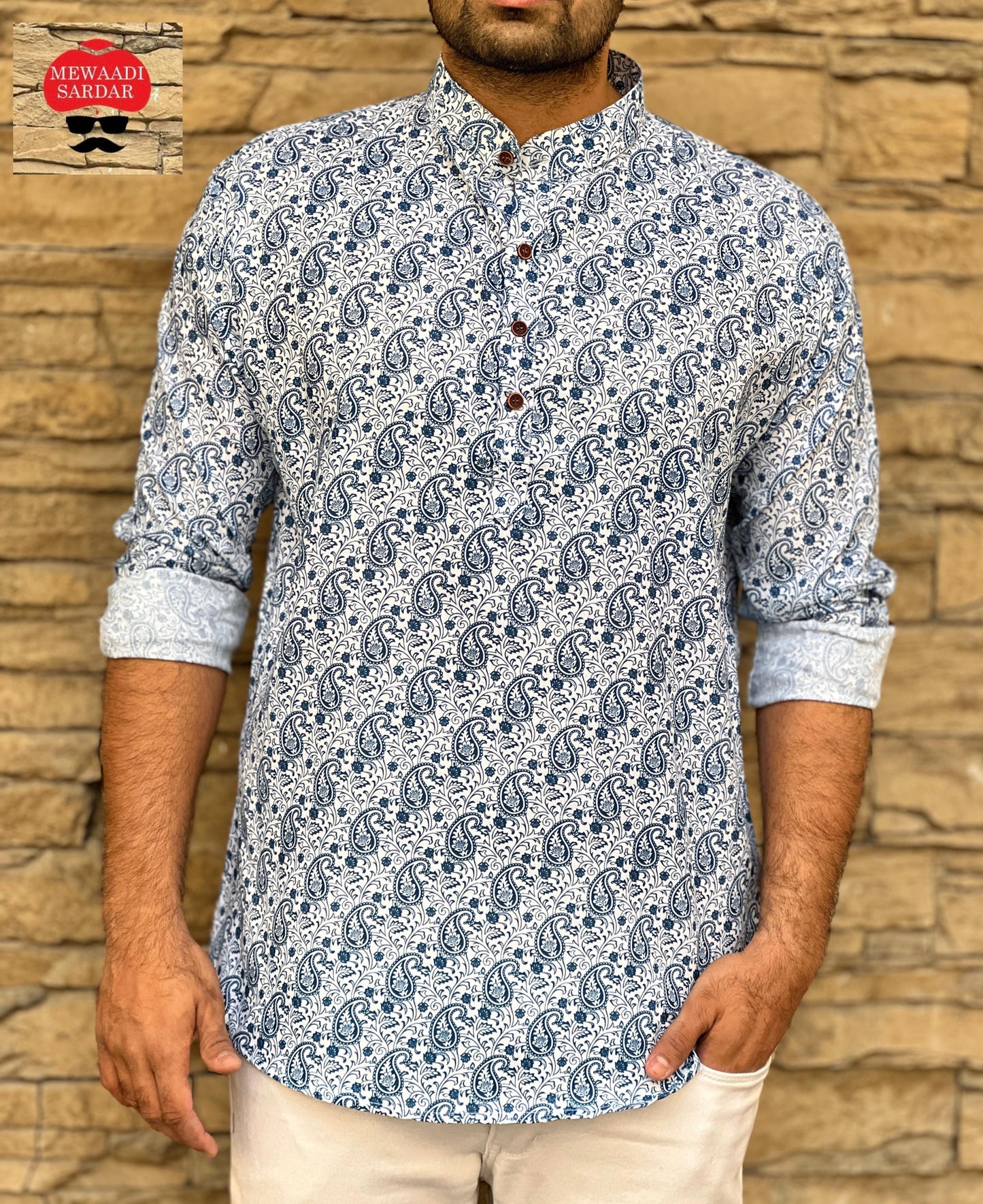 Leo Mango Cotton Printed Short Kurta for Men