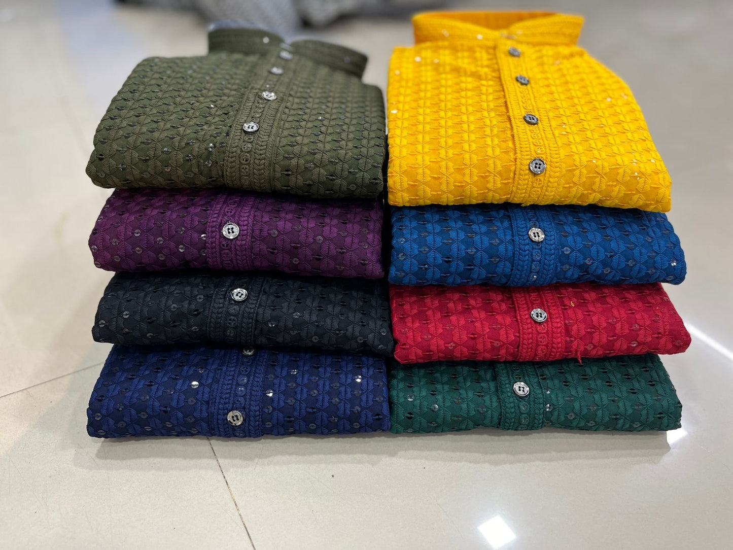 Chikankari Sequins Embroidery Kurta pyjama for men