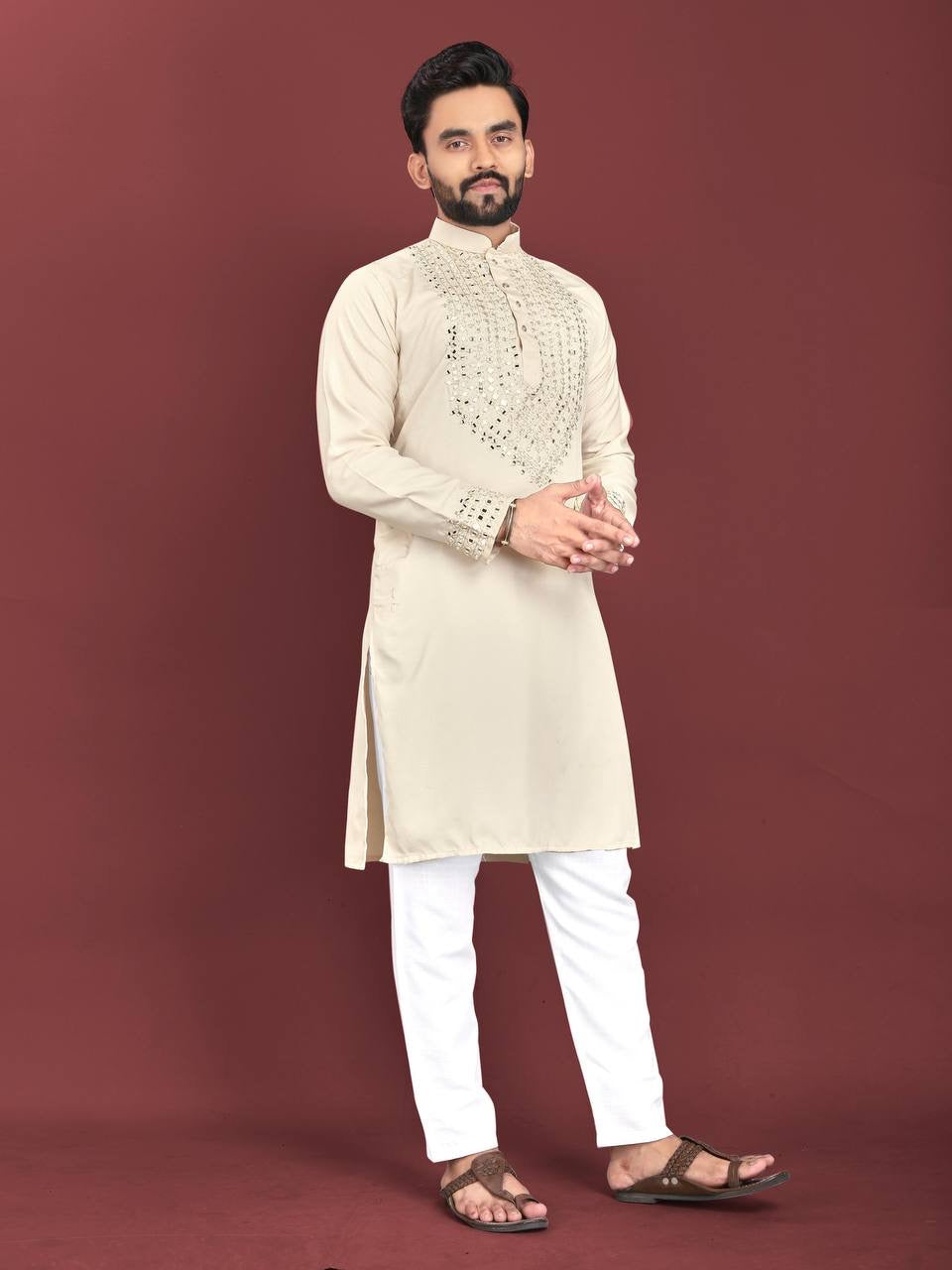 Real Mirror Work Kurta Pajama For Men