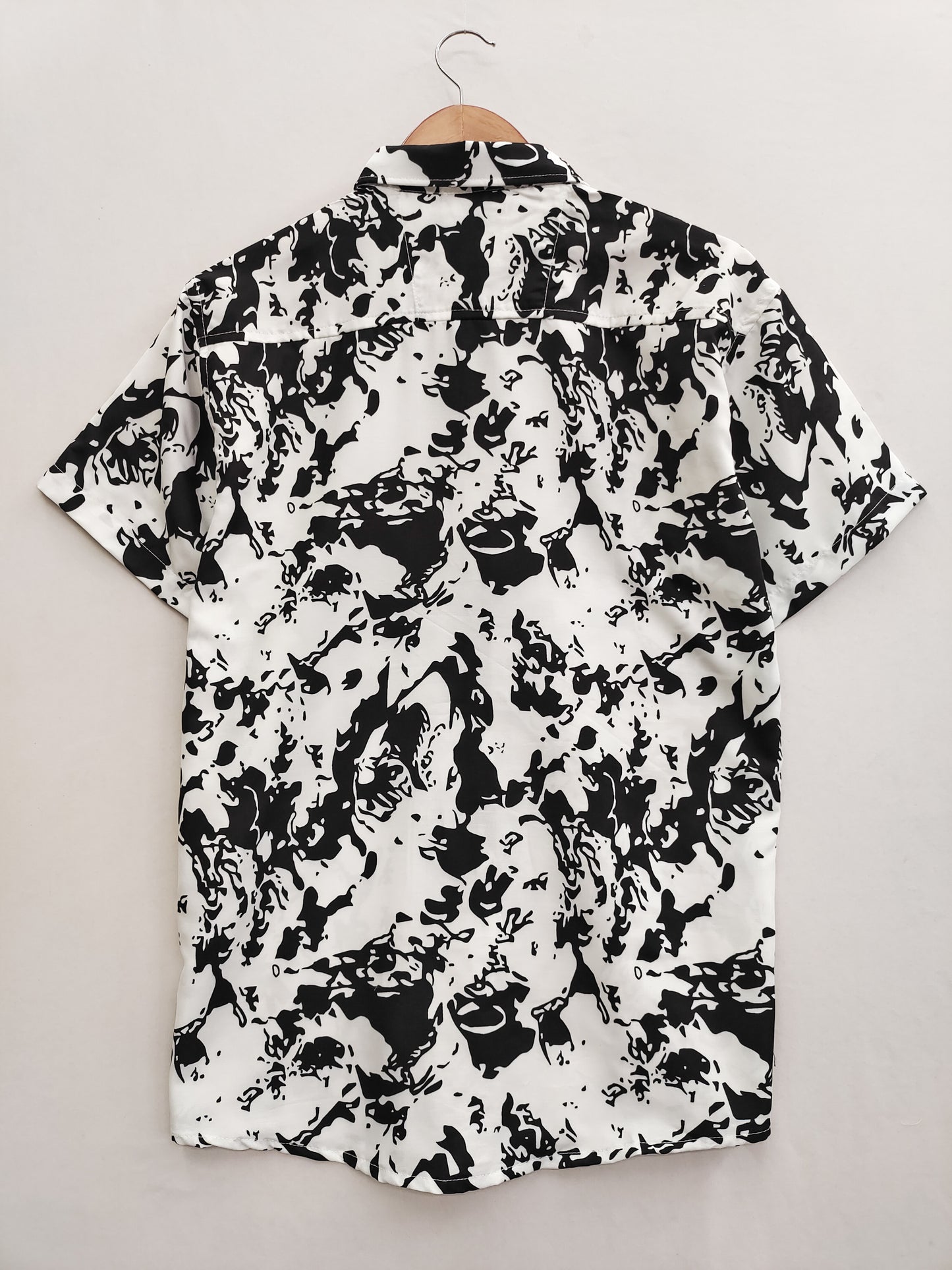 Black and White Slim Fit Reyon Printed Shirt For Men
