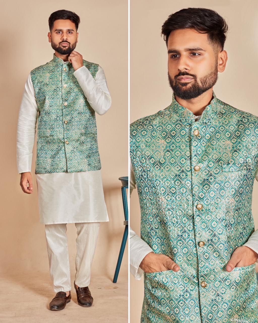 Swagat Banarasi Jequard Koti Kurta for Men