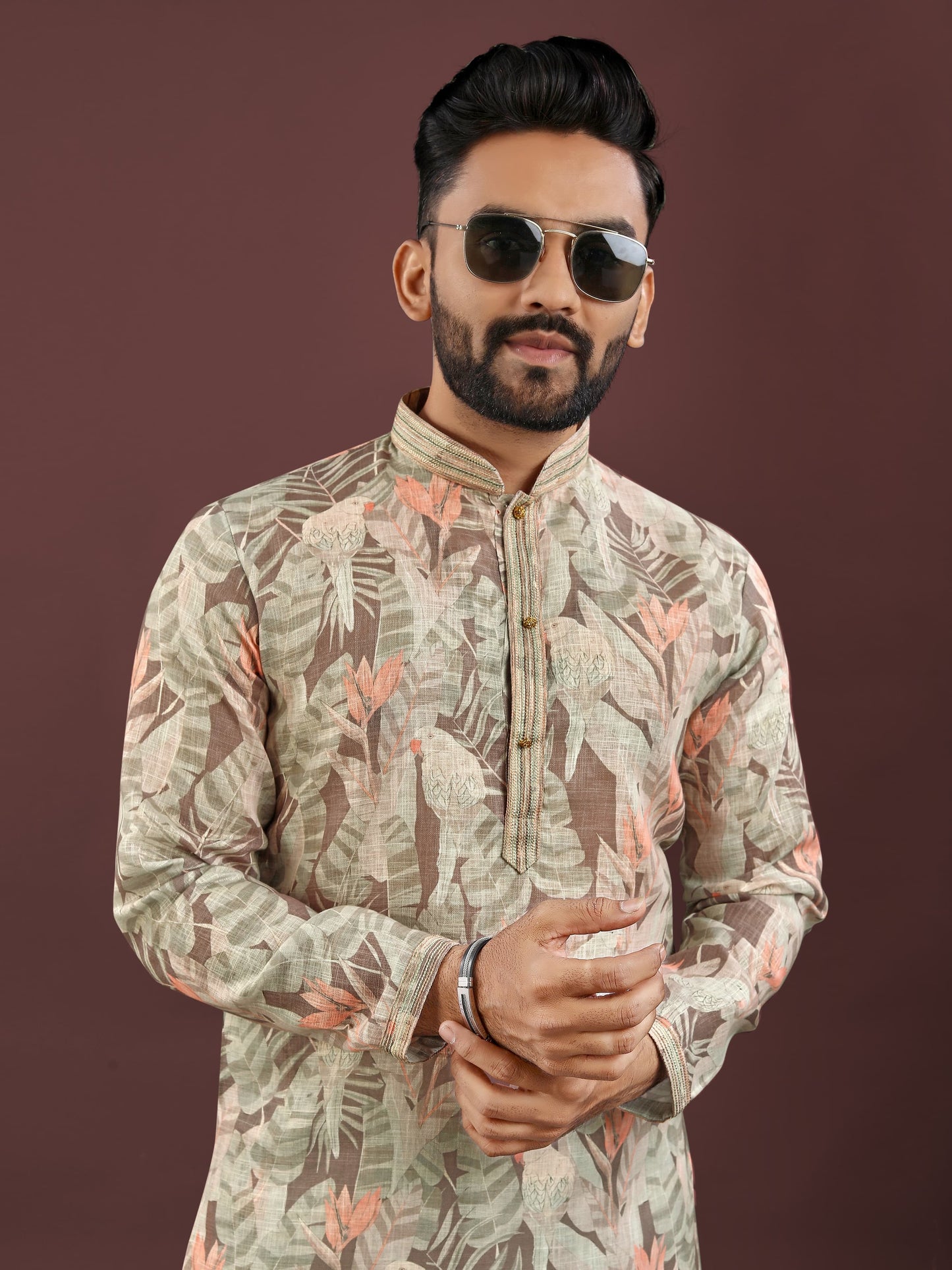 Digital Printed Semi Linen Kurta For Men