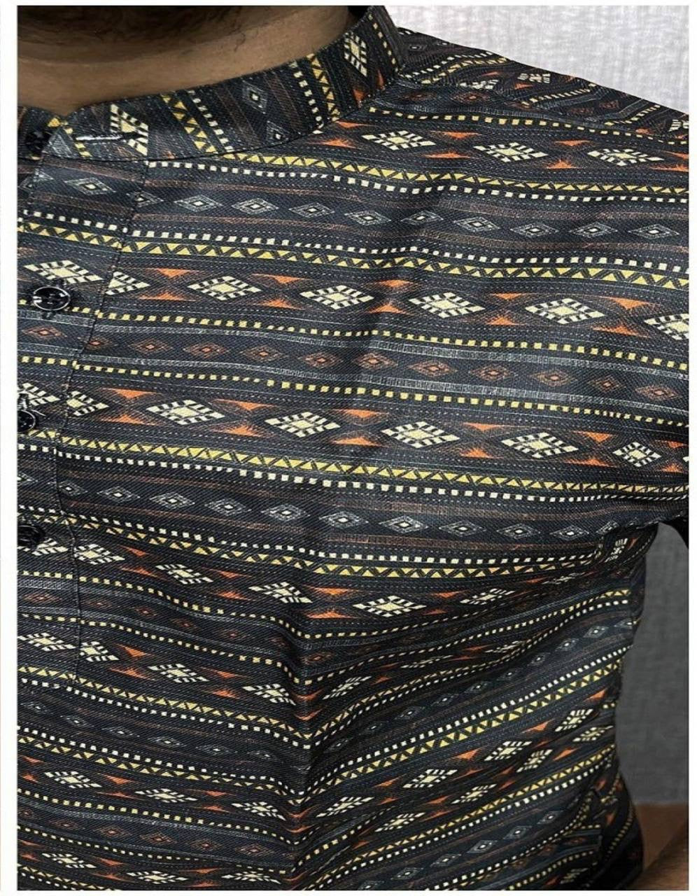 Black Printed Short Kurta for men