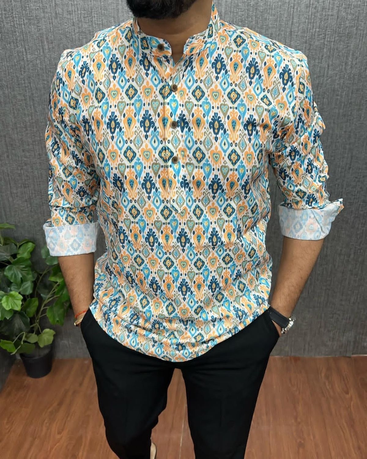Printed Short Kurta Shirt For Men
