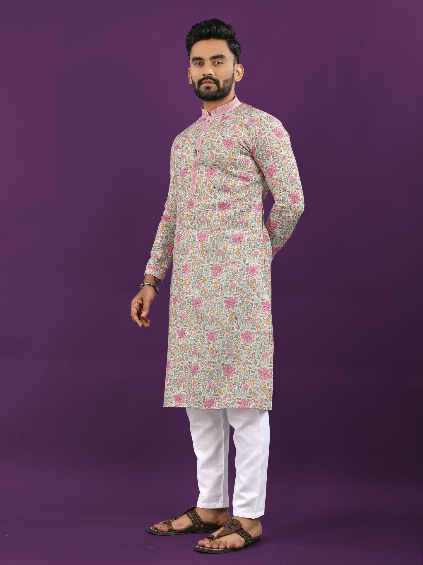 Digital Printed Semi Linen Kurta For Men