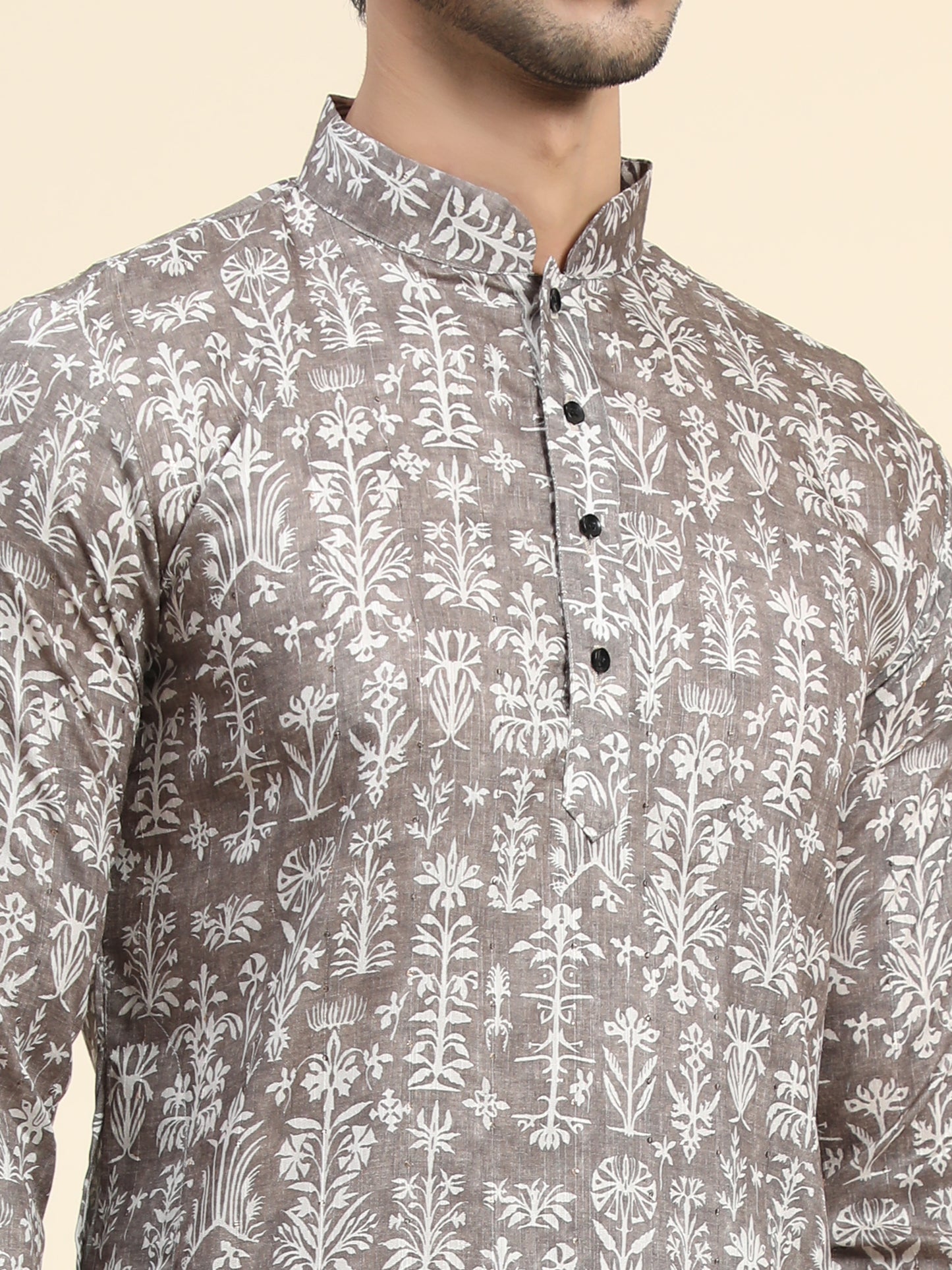 Grey Digital Printed Kurta pyjama for Men