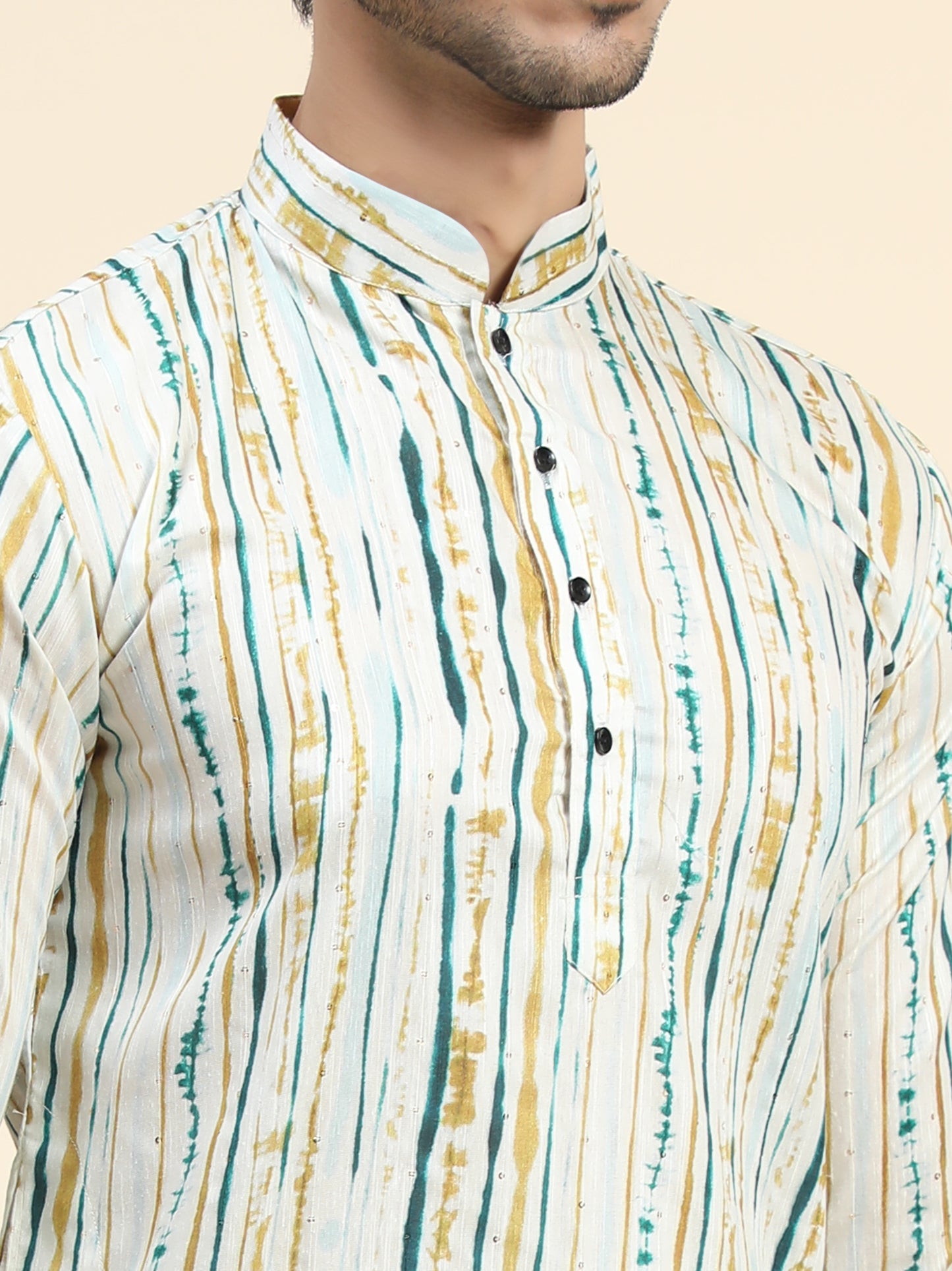 White Lining Digital Printed Kurta Pajama for Men