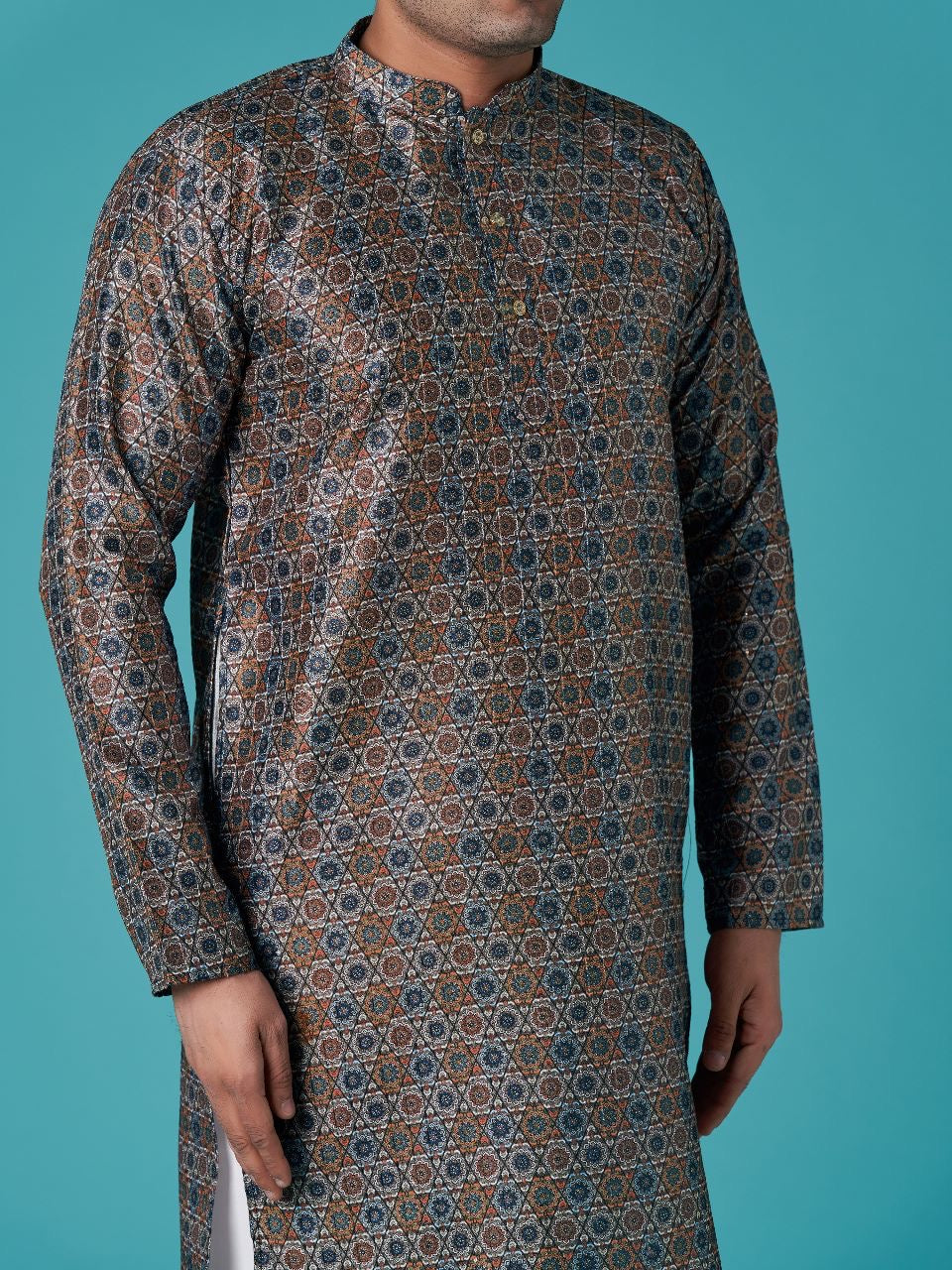Trendy Printed Sequins Kurta Pyjama For Men