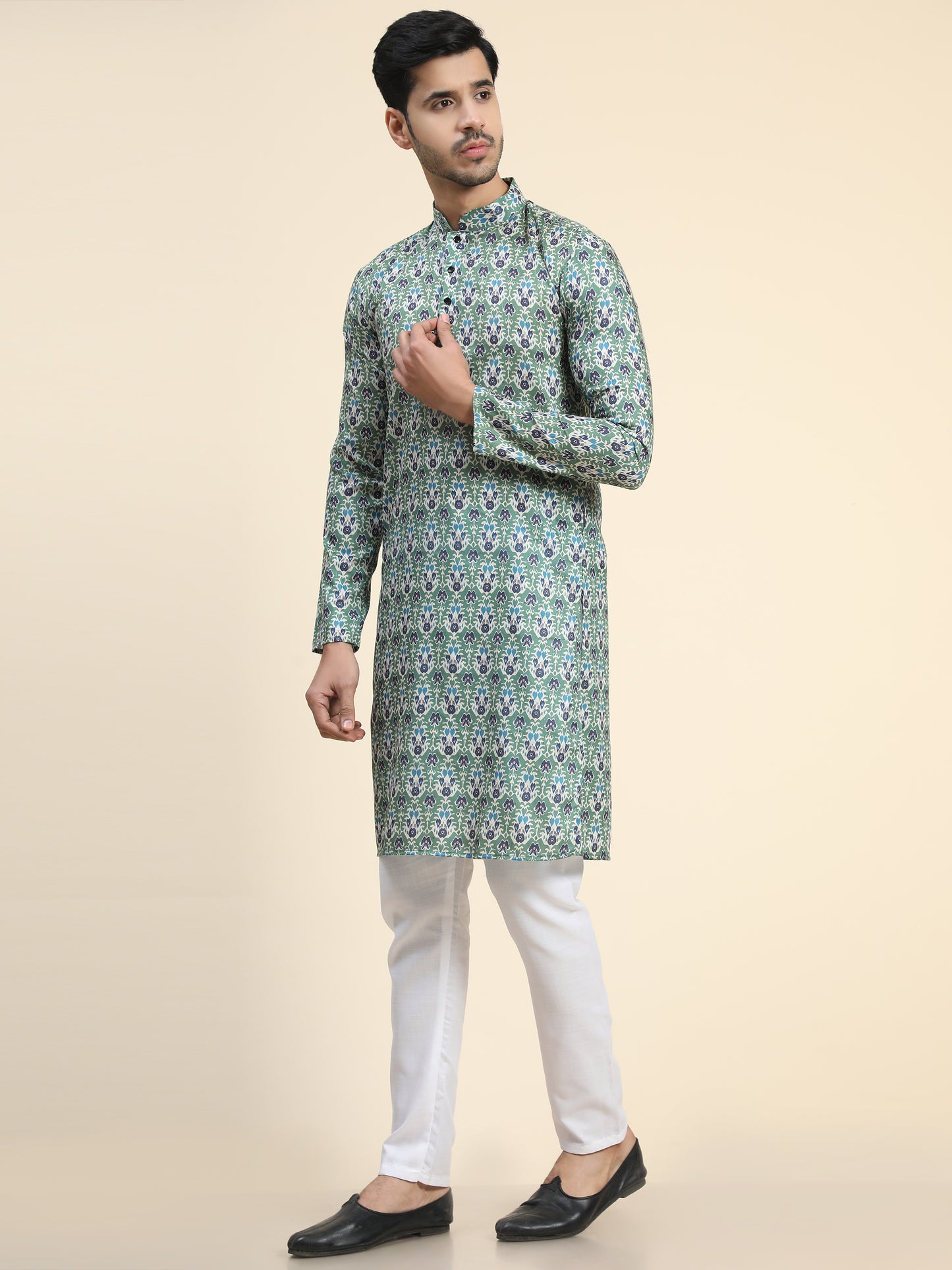 Green Digital Printed Kurta pyjama for Men