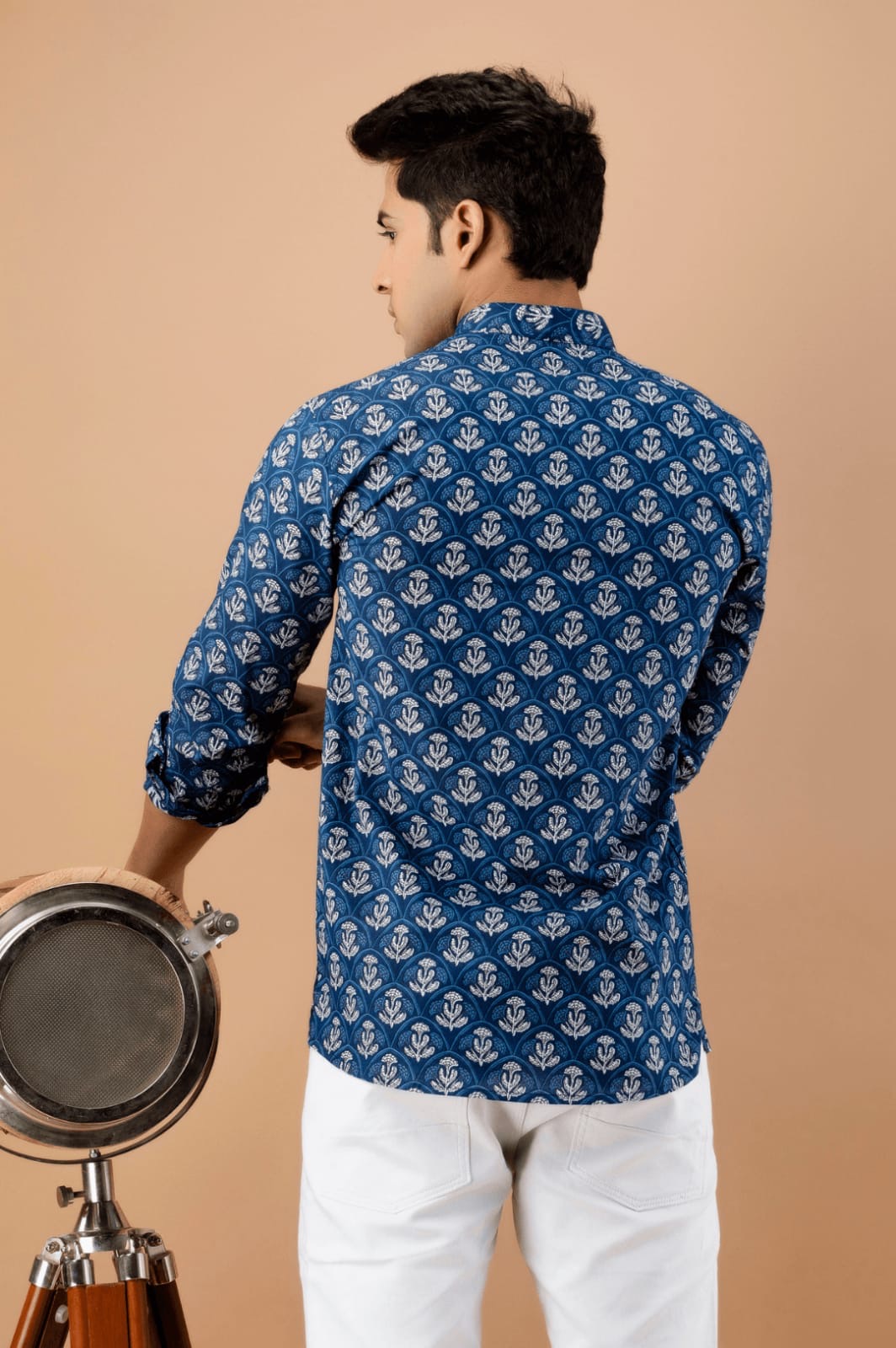 Blue Digital Printed Short Kurta For Men