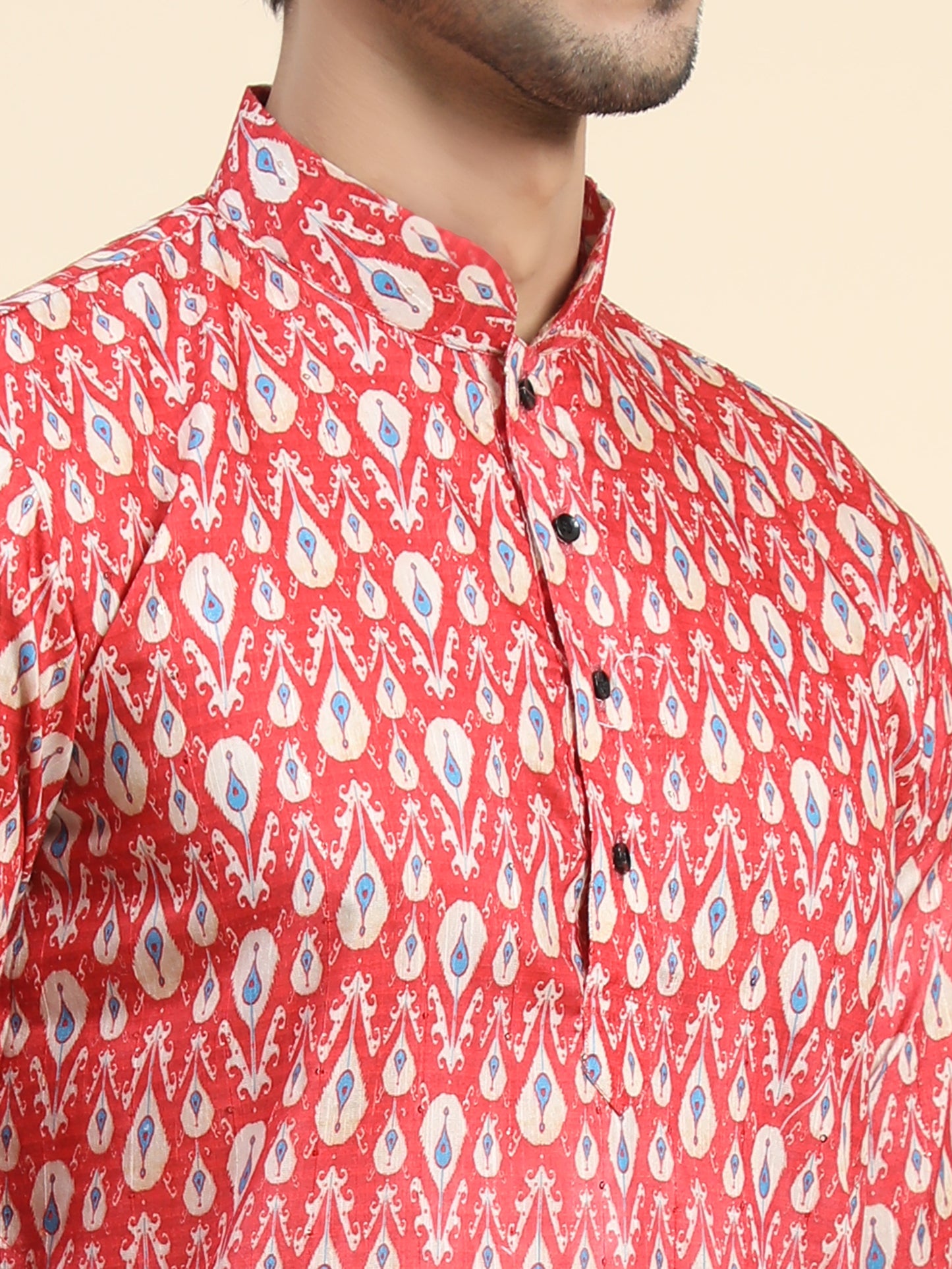 Pink Red Digital Printed Kurta Pajama for Men