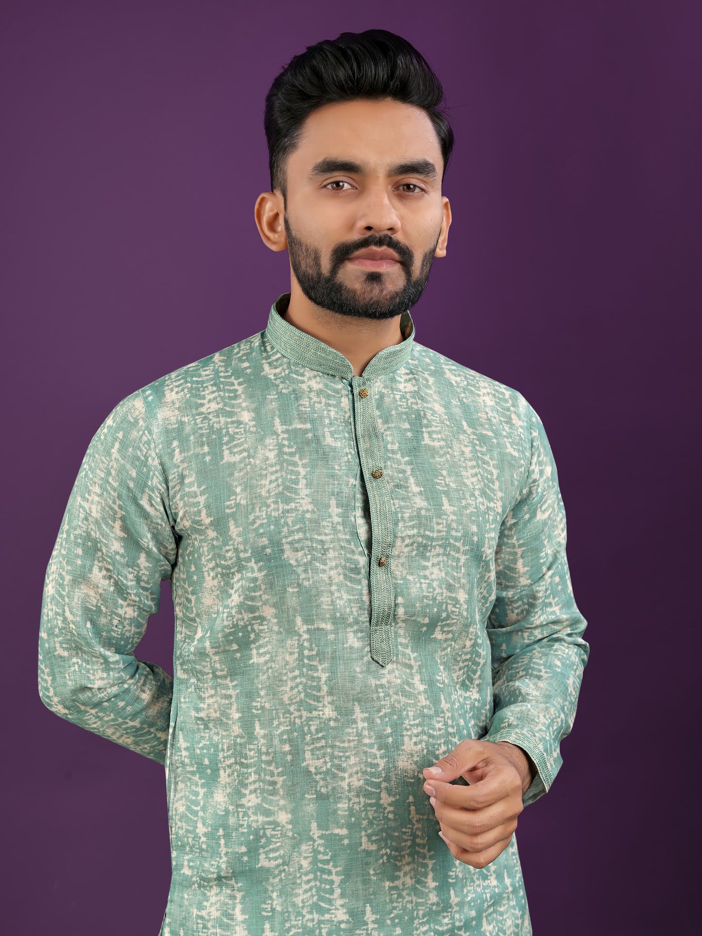 Digital Printed Semi Linen Kurta For Men