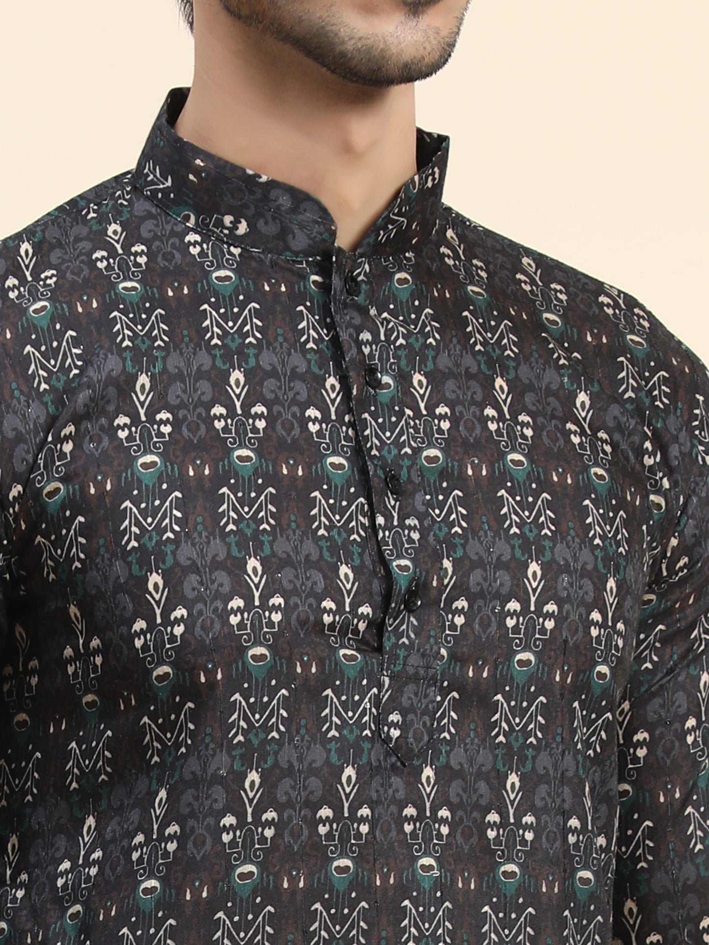 Black Digital Printed Kurta pyjama for Men