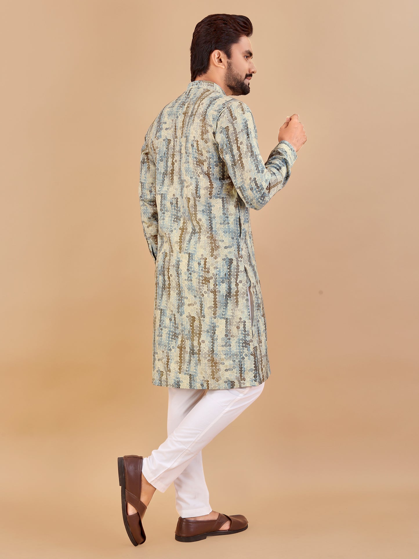 Manzar Cotton Foil Printed Kurta Pyjama for Men