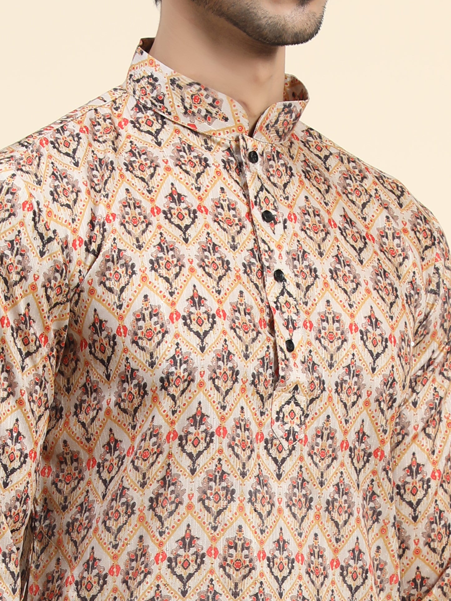 Ivory Brown Digital Printed Kurta pyjama for Men