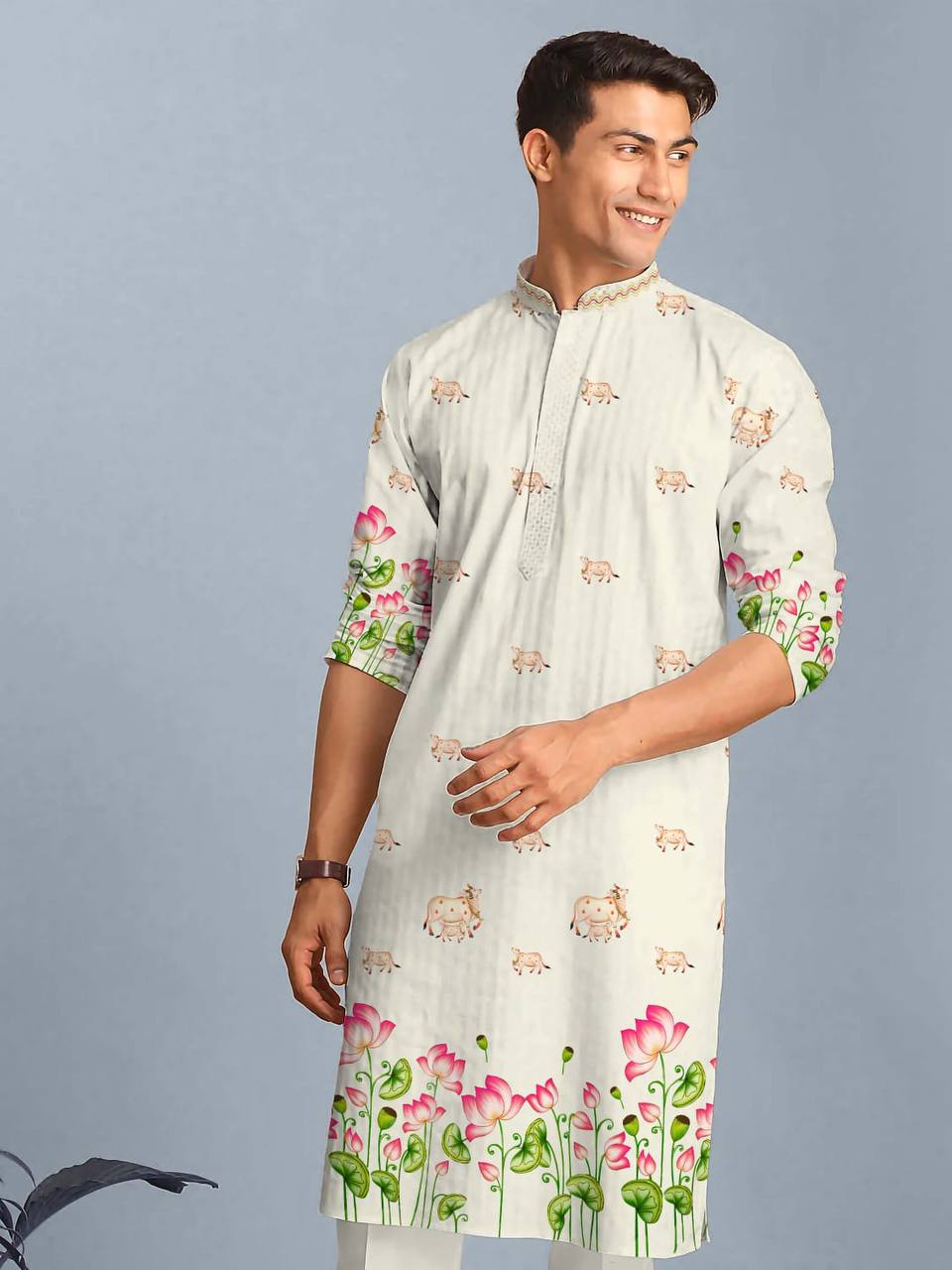 Reyon Silk Digital Print Kurta For Men