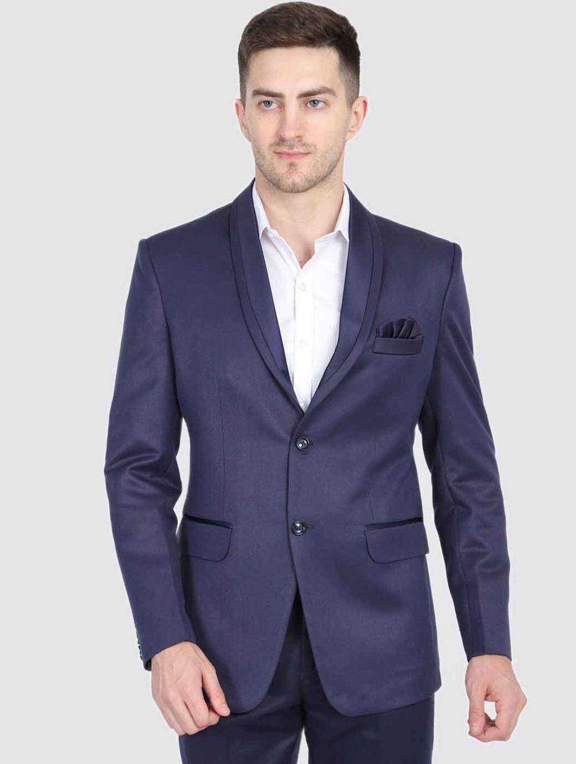Men Blue Long Sleeves Slim-fit Single-Breasted Party Blazer