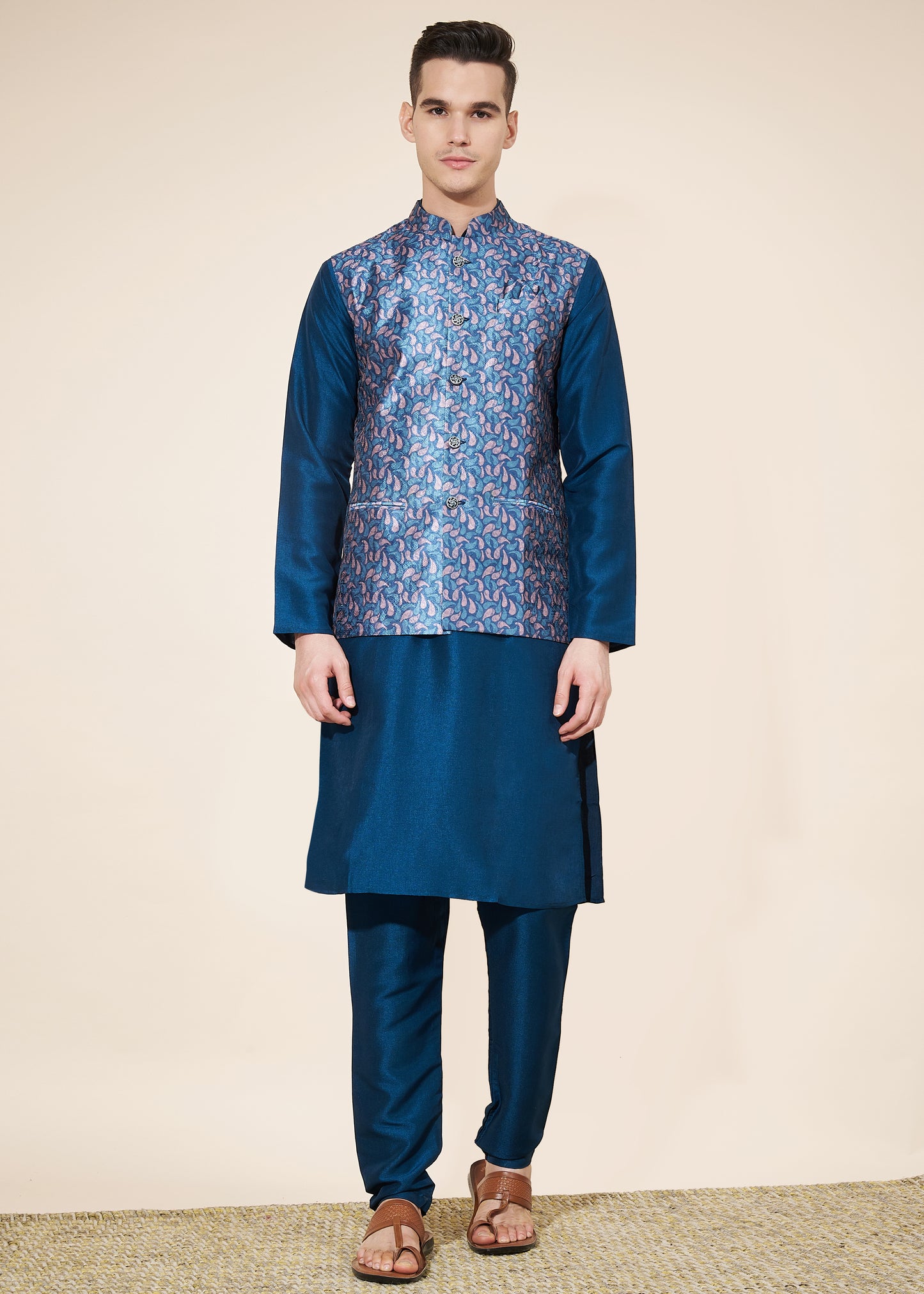 Rama Blue Wedding Collection Modi Jacket Koti Kurta For Men