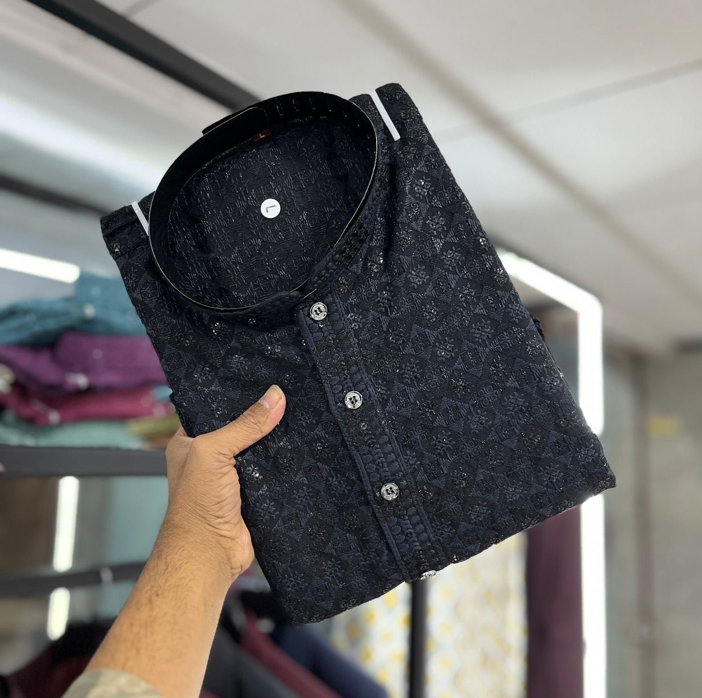 Sequins Embroidery Work Kurta Pyjama For Mens