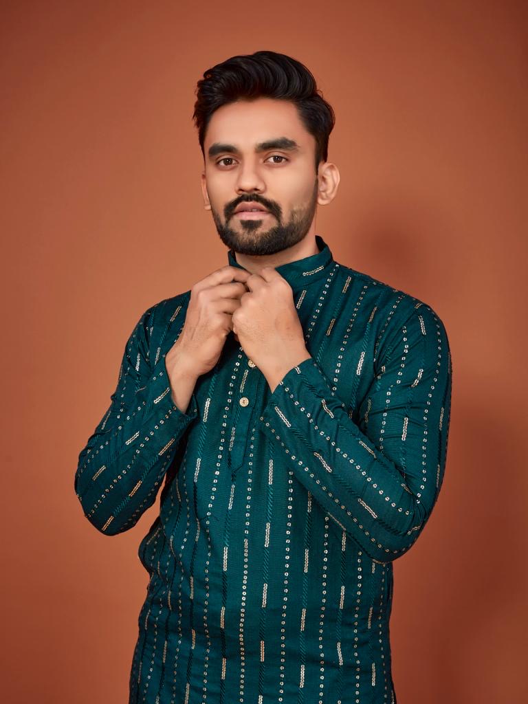 Festival Sequence Embroidery Kurta pyjama for men