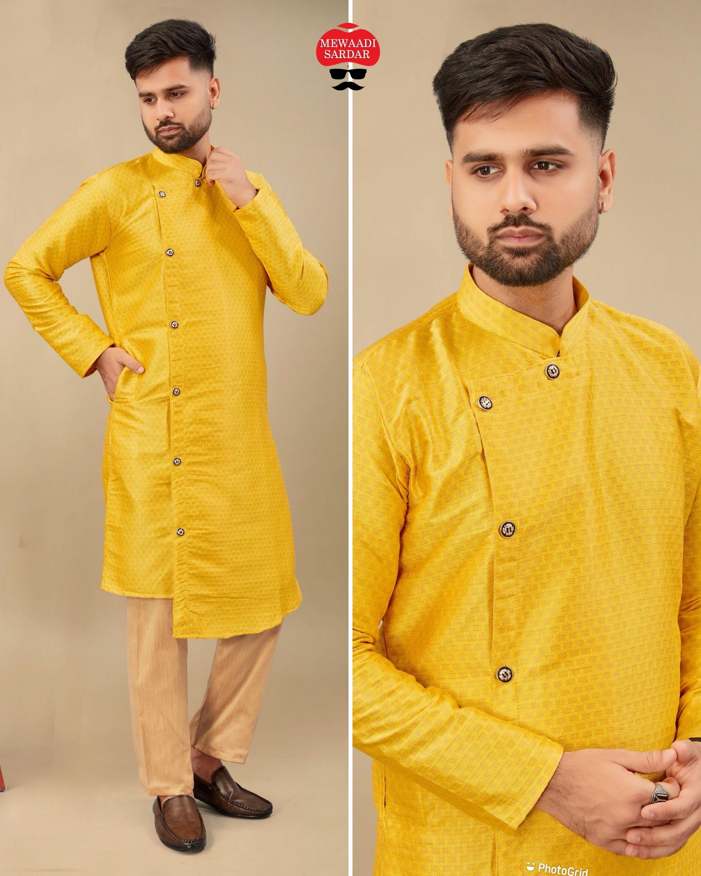 Silk Jequard Cross Kurta Pyjama For Men