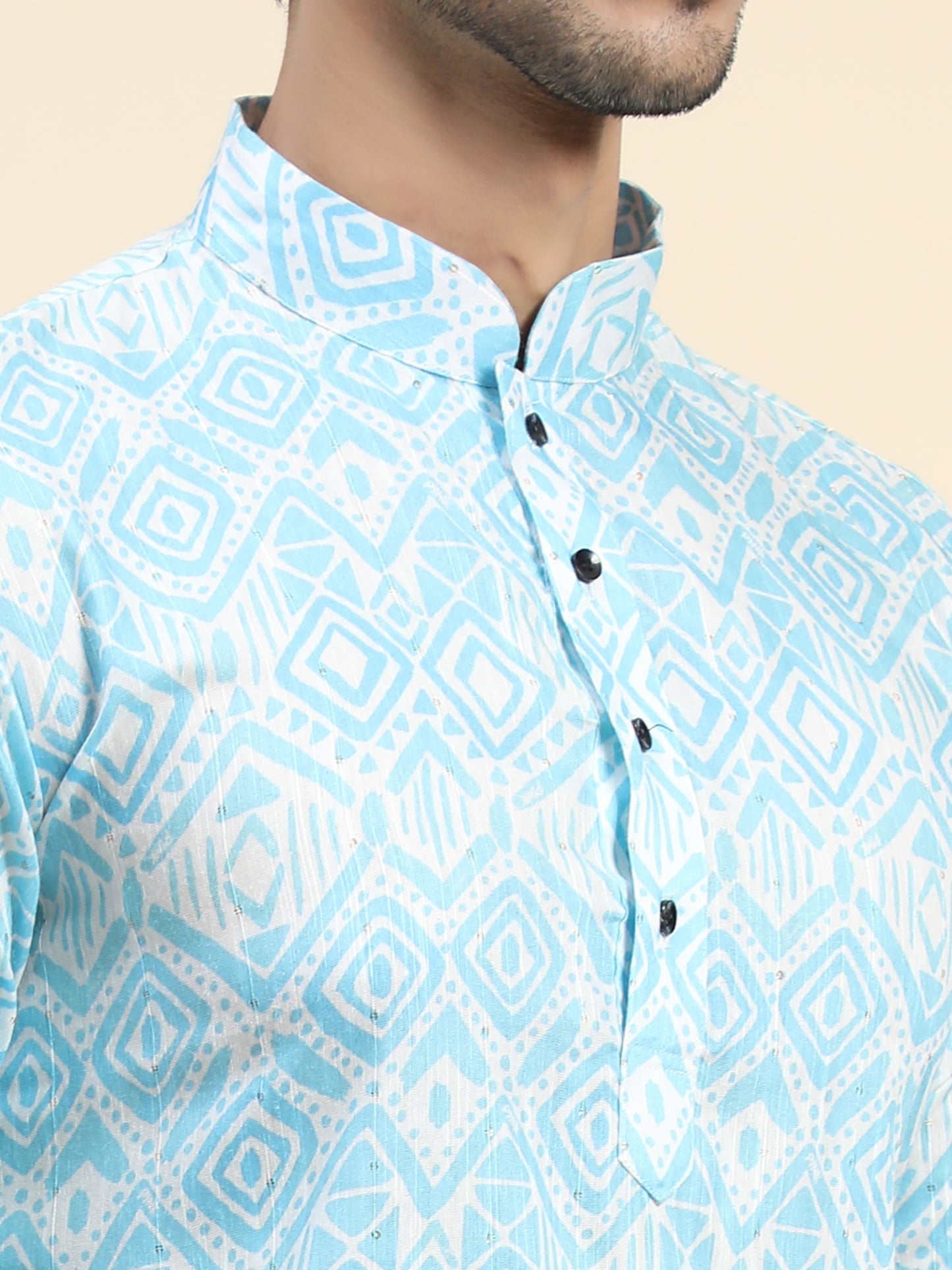 Sky blue Digital Printed Kurta Pyjama for Men