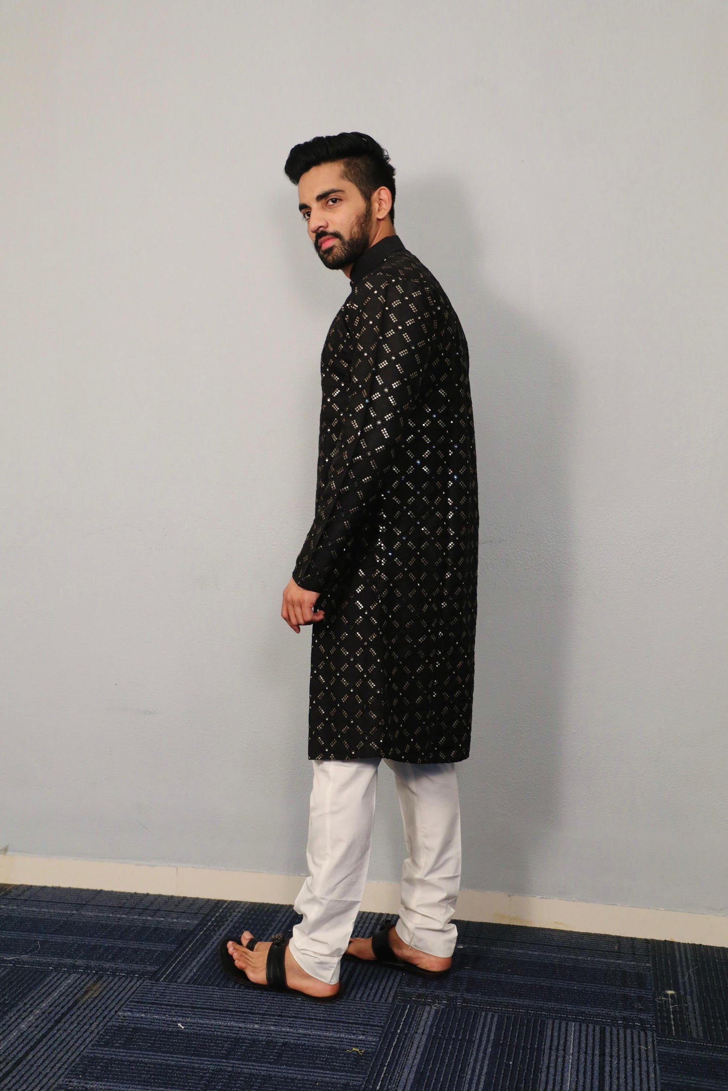 Sequins Mirror Embroidery Work Kurta Pajama for Men