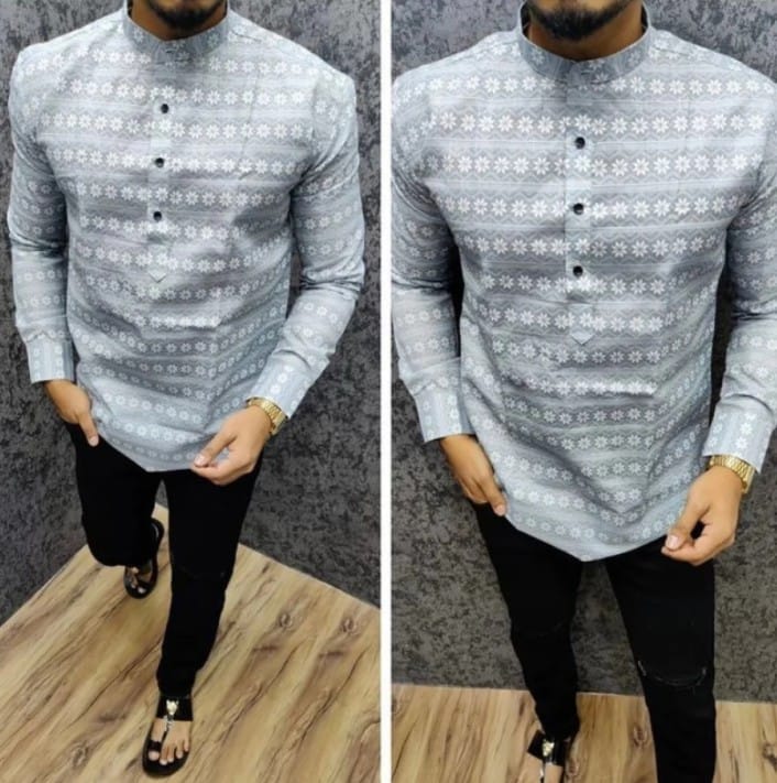 Grey Printed Short Kurta