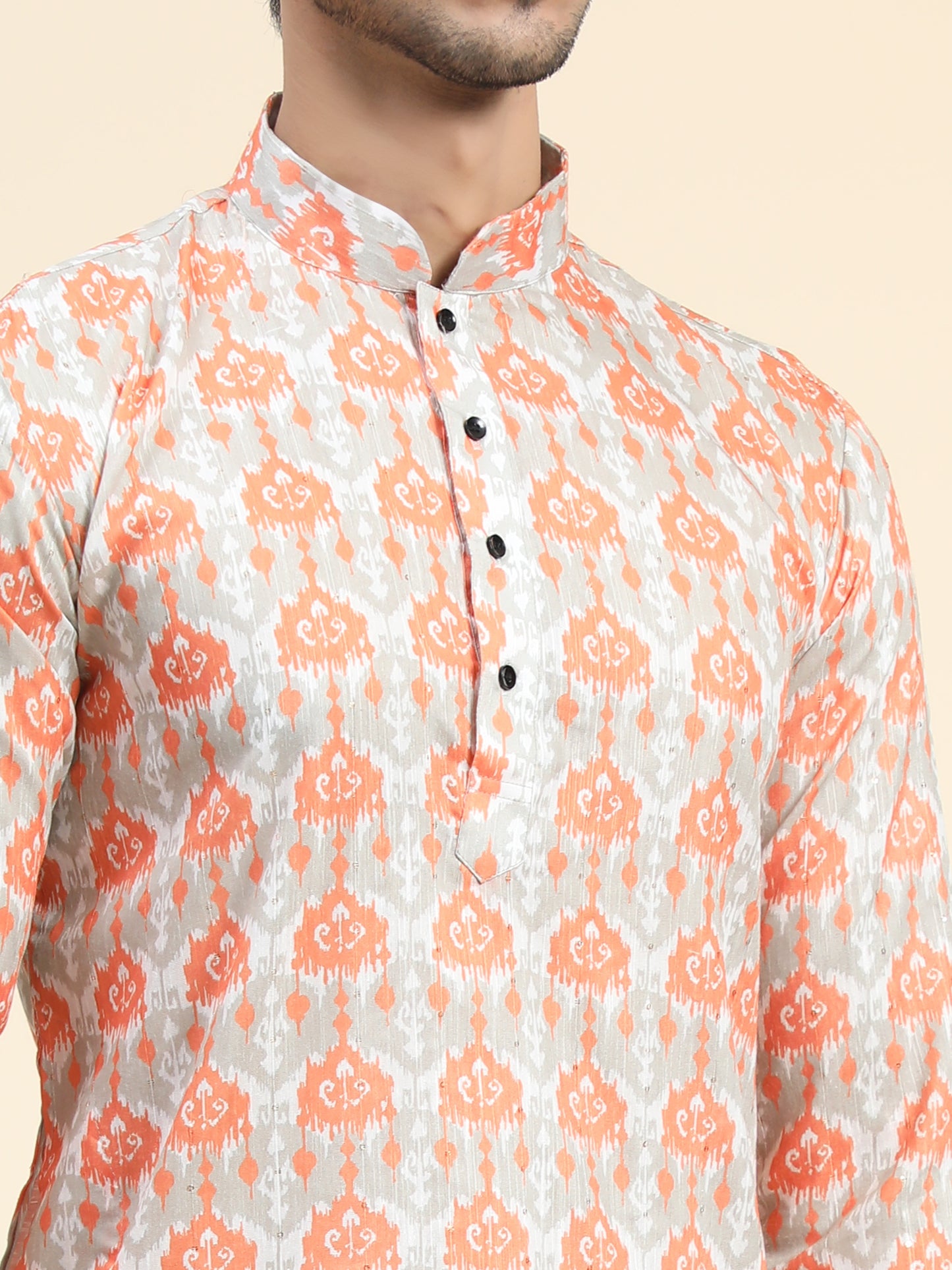Orange peach Digital Printed Kurta pajama for Men