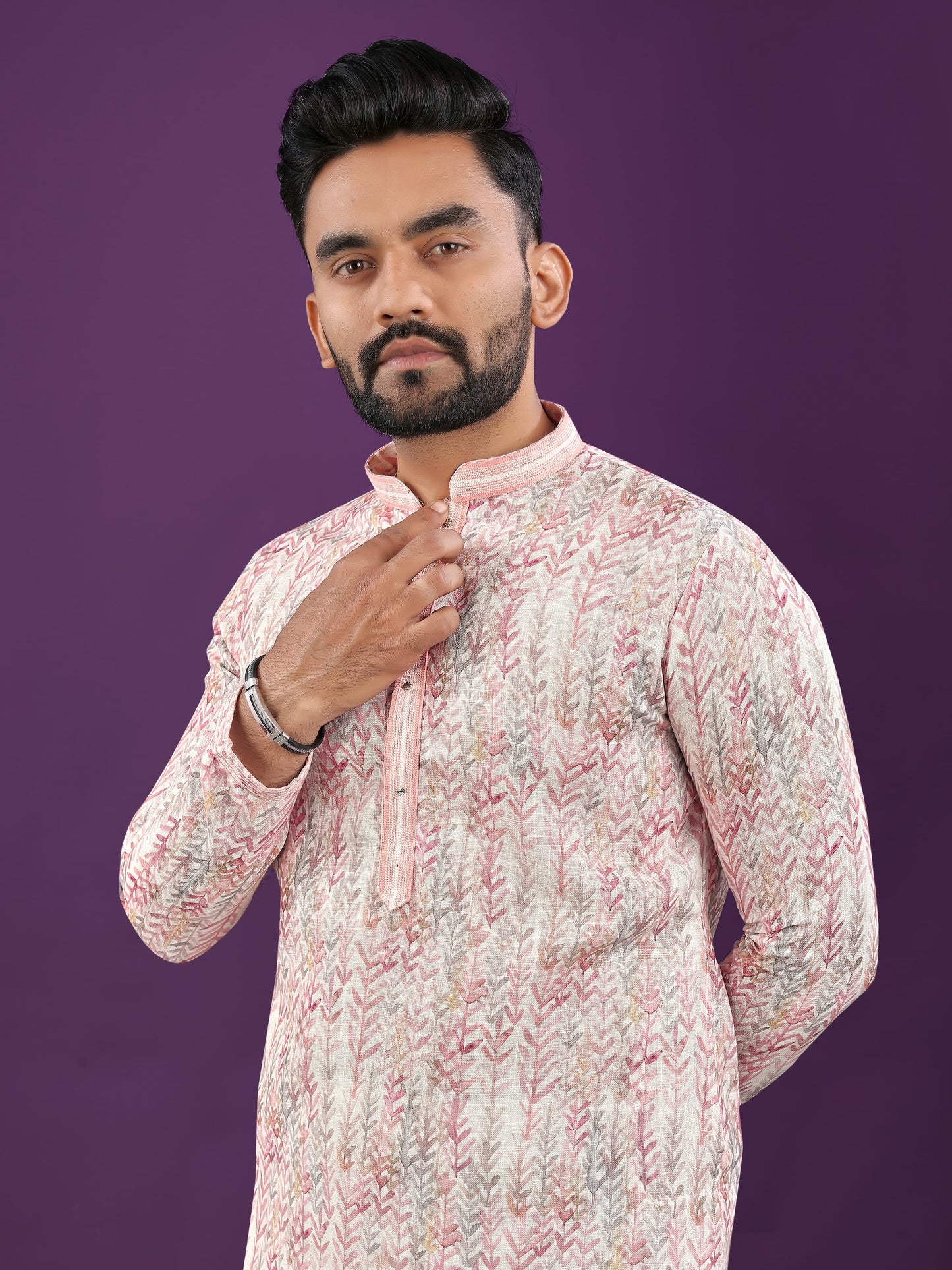 Digital Printed Semi Linen Kurta For Men