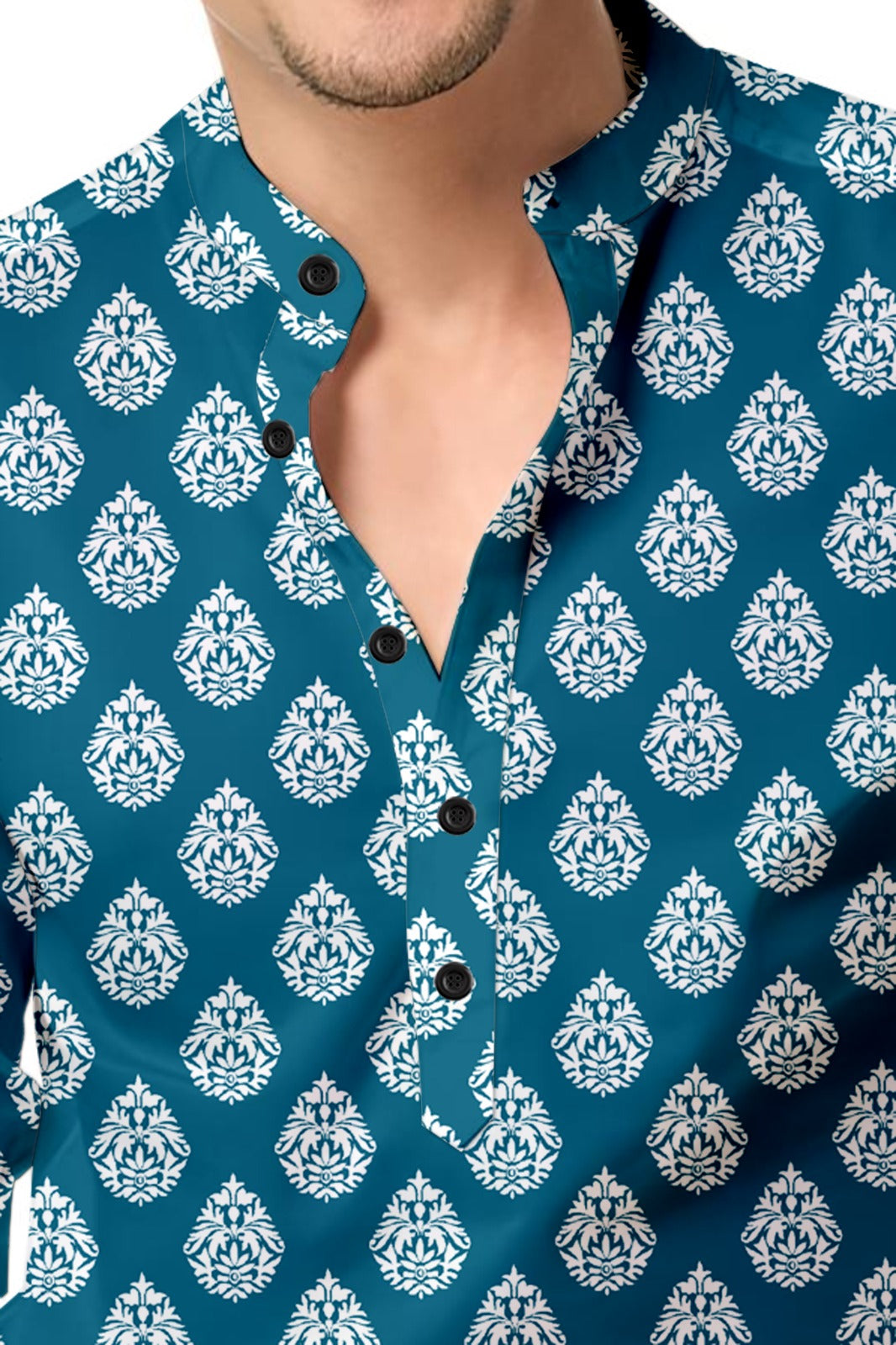 Rama blue Printed Short Kurta