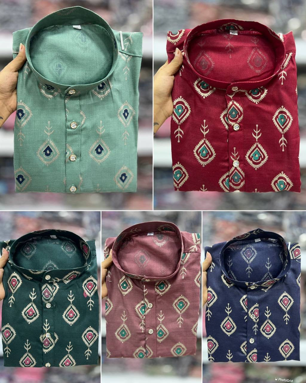 Blue Hills Foil print Kurta pyjama for Men