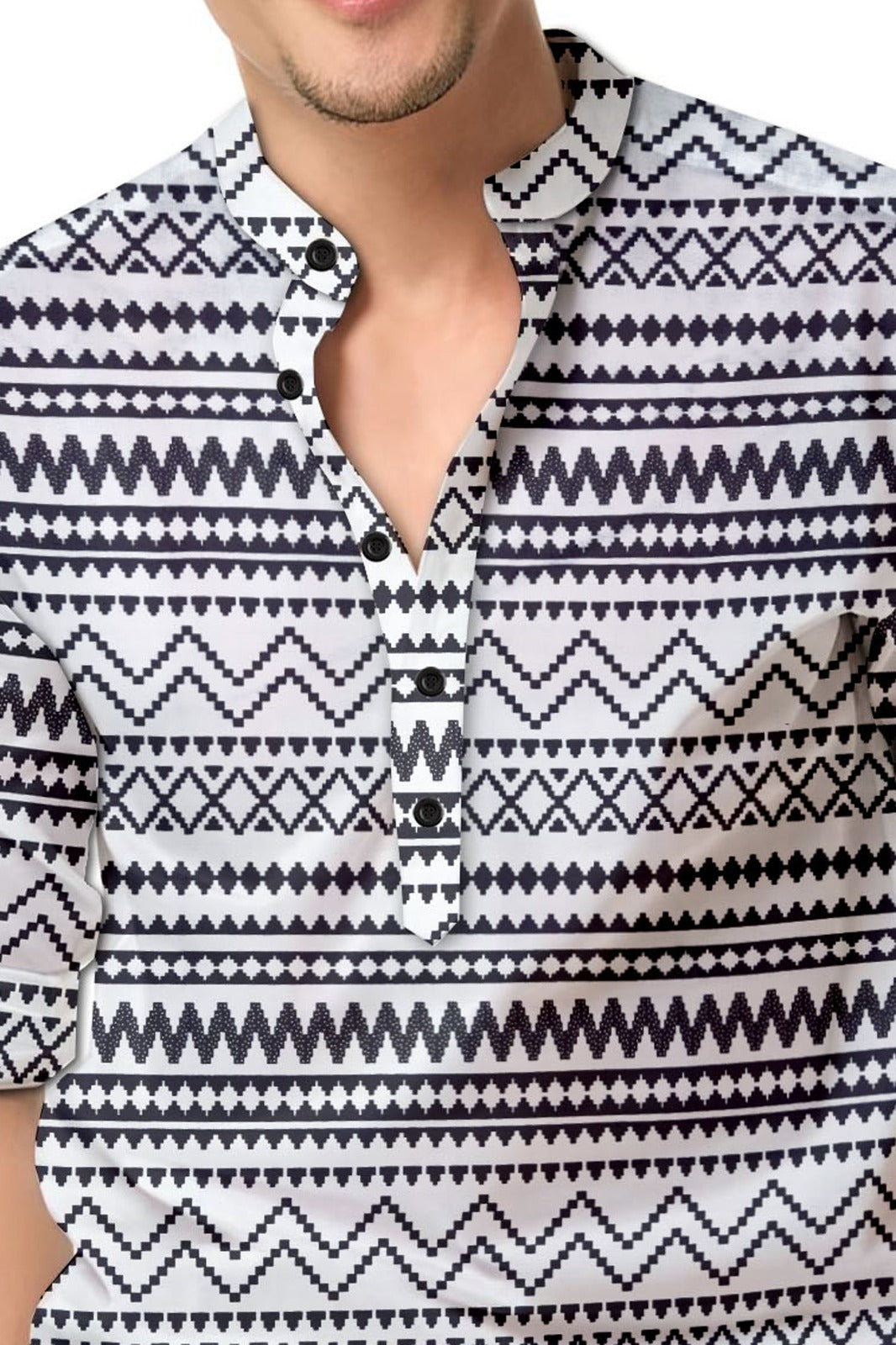 Black and White Printed Short Kurta