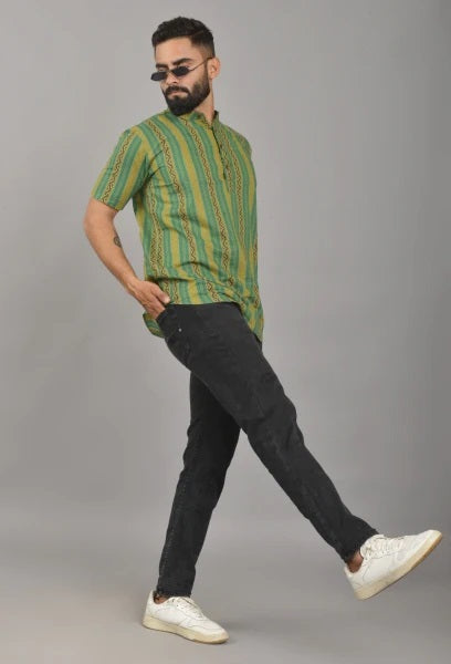 Green Printed Short Kurta