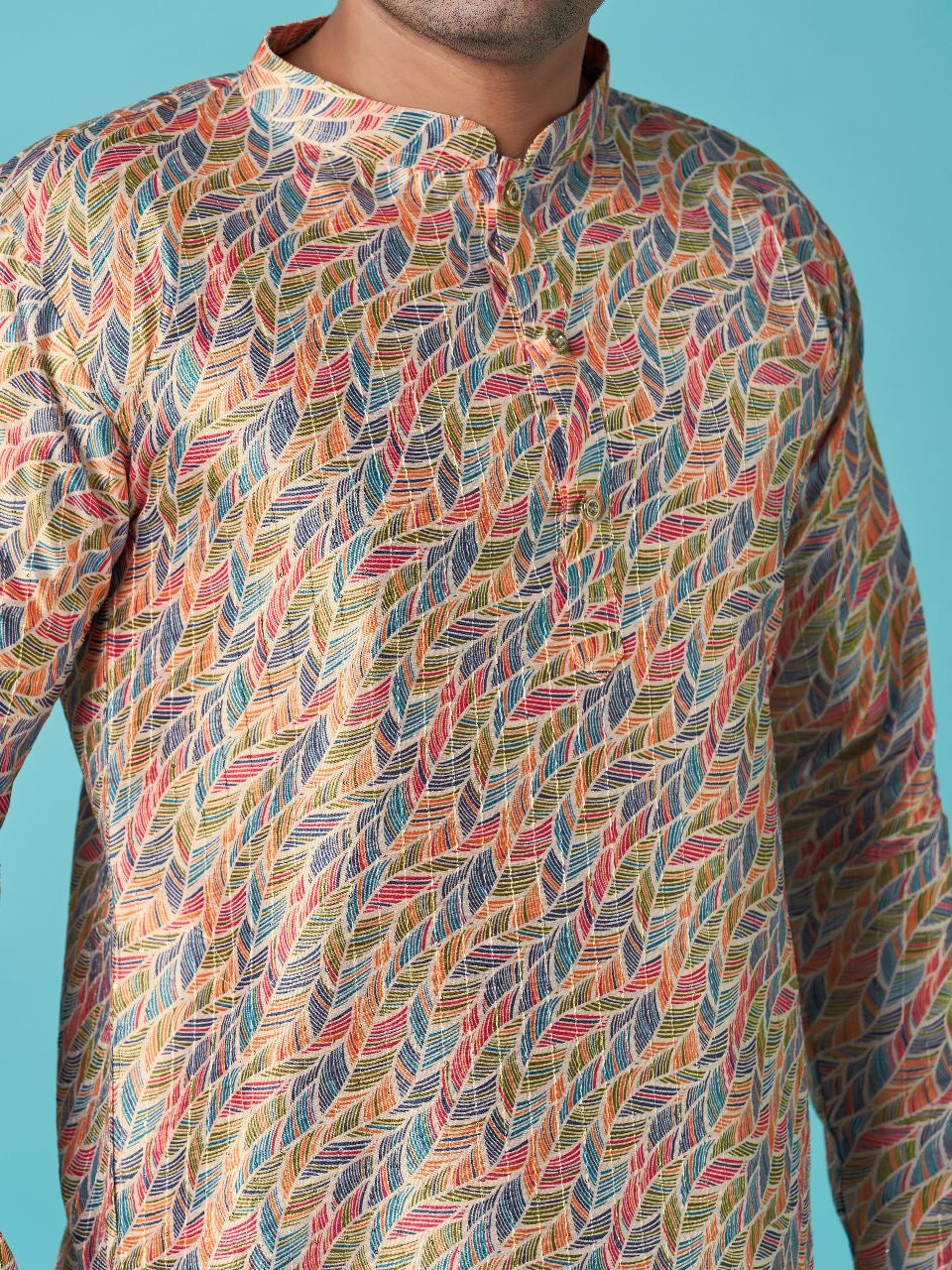 Trendy Printed Sequins Kurta Pyjama For Men