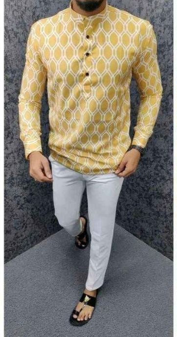 Yellow Printed Short Kurta