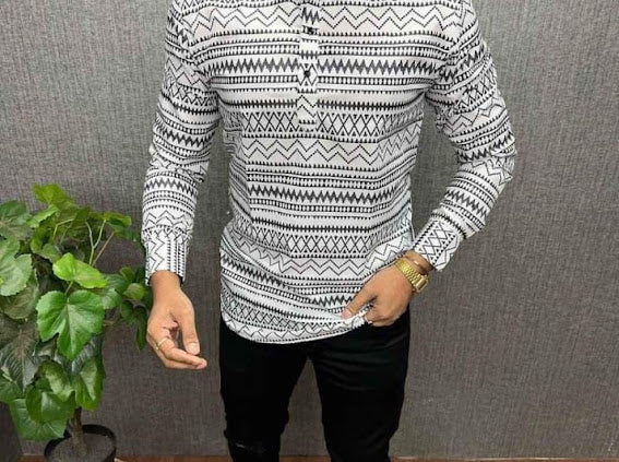 White and Black Printed Short Kurta