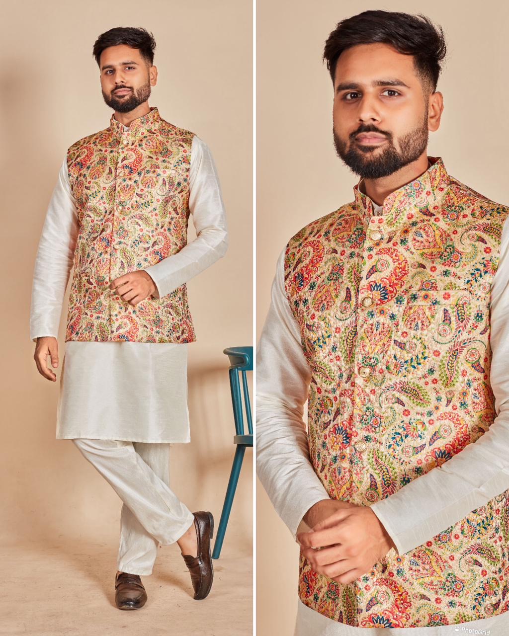 Swagat Banarasi Jequard Koti Kurta for Men