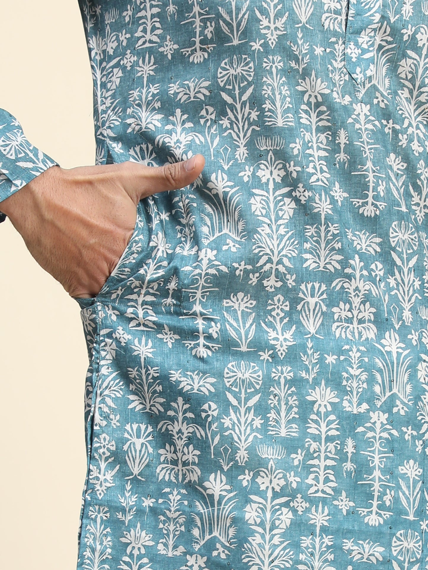 Rama blue Digital Printed Kurta Pajama for Men