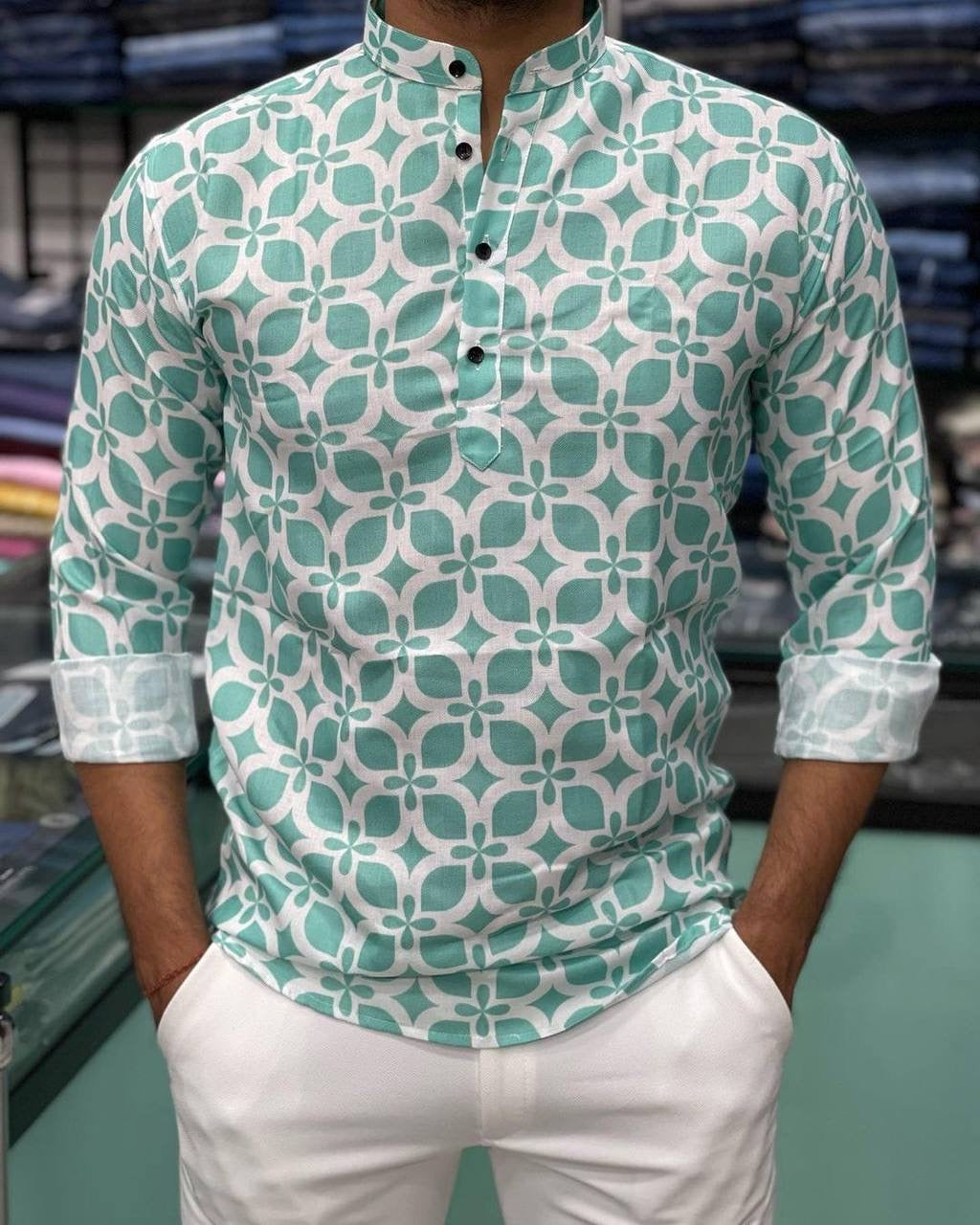 Torquoise Short Kurta for men