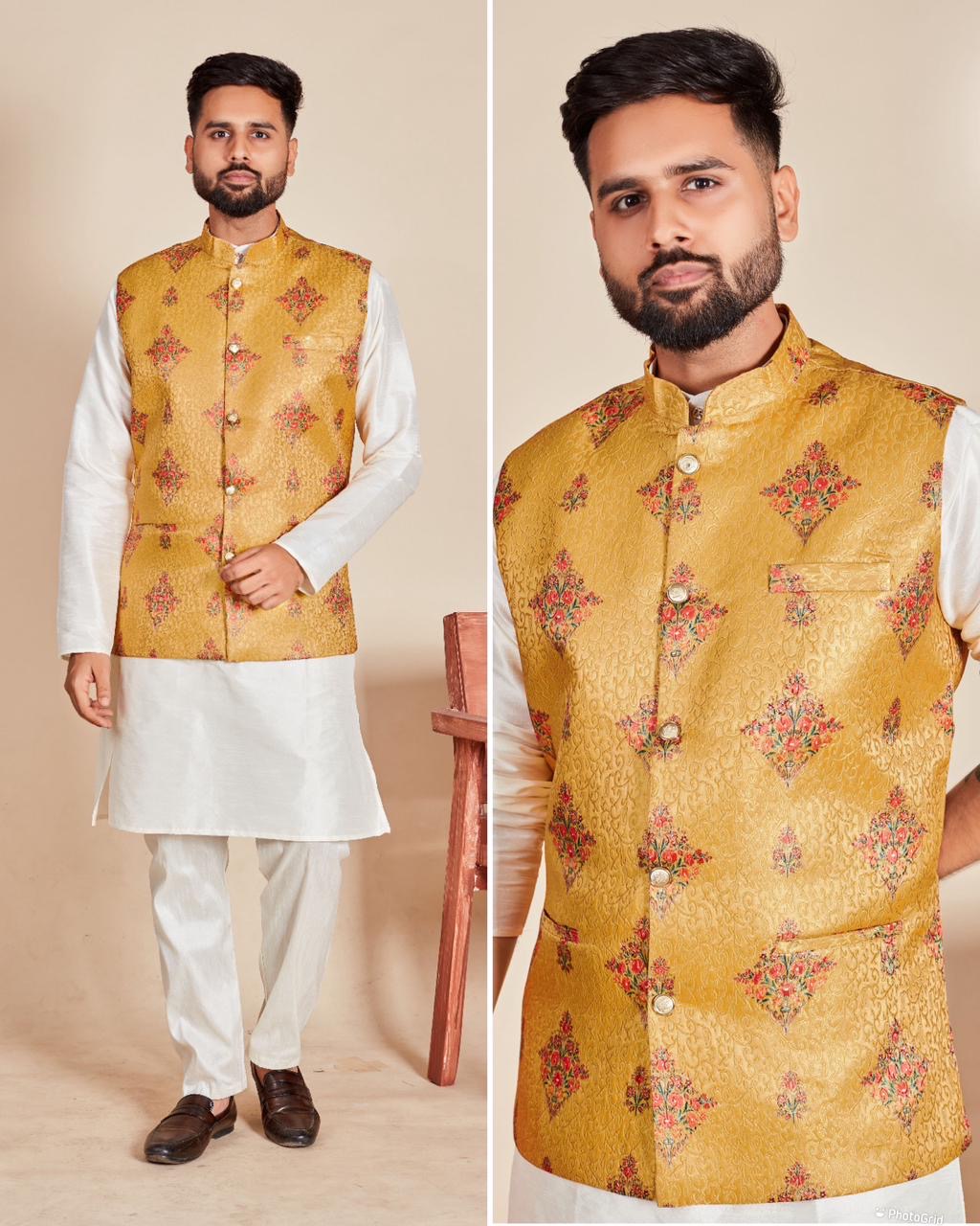 Swagat Banarasi Jequard Koti Kurta for Men